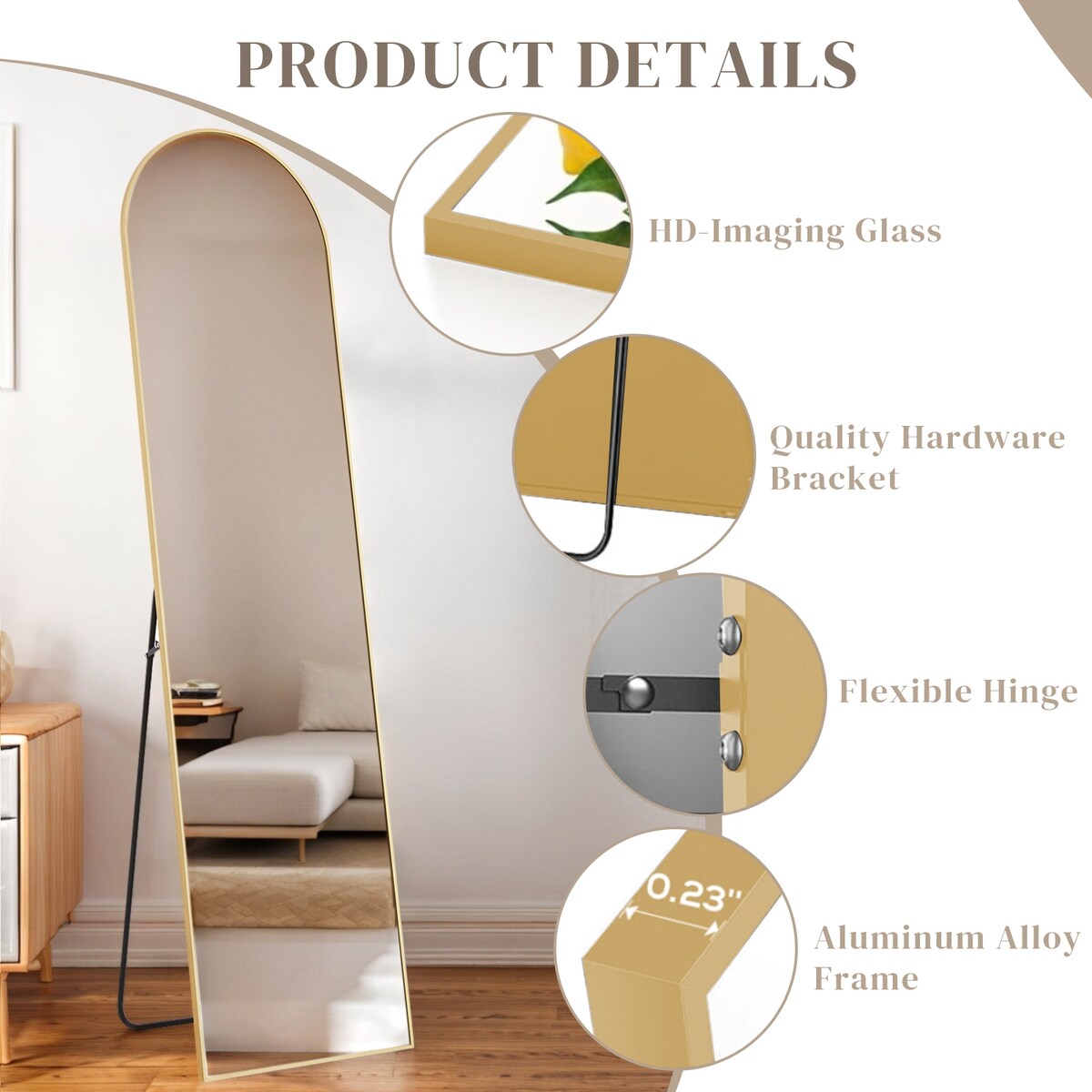 Mirror Full Length Body Wall Mirrors with Shatter-Proof Glass, Floor Standing for Bedroom Cloakroom