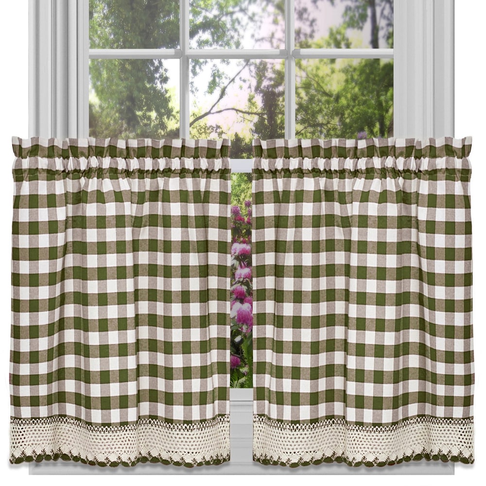 Classic Buffalo Check Kitchen Sage/ White Curtain Set or Separates