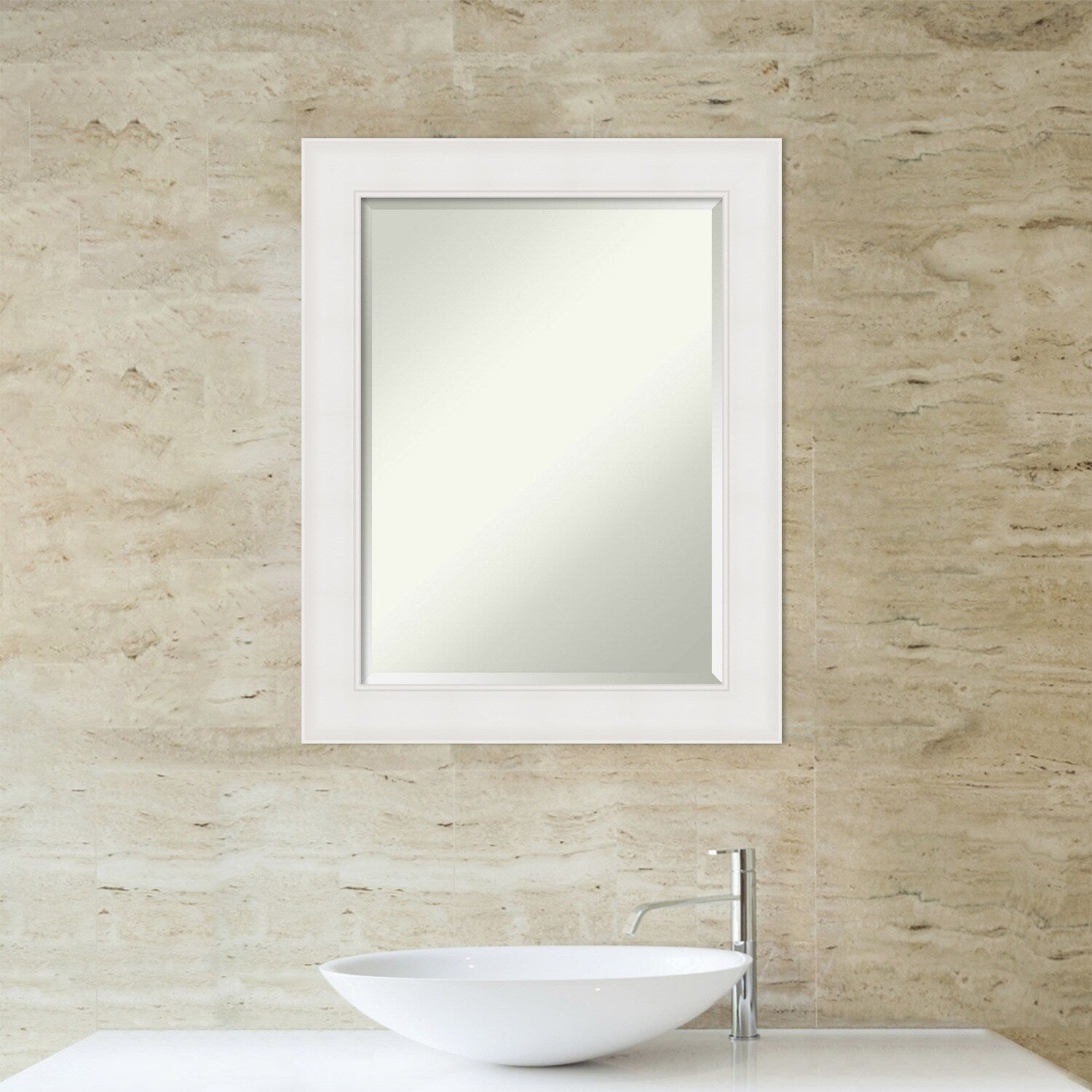 Textured White Beveled Framed Bathroom Vanity Wall Mirror - Textured White