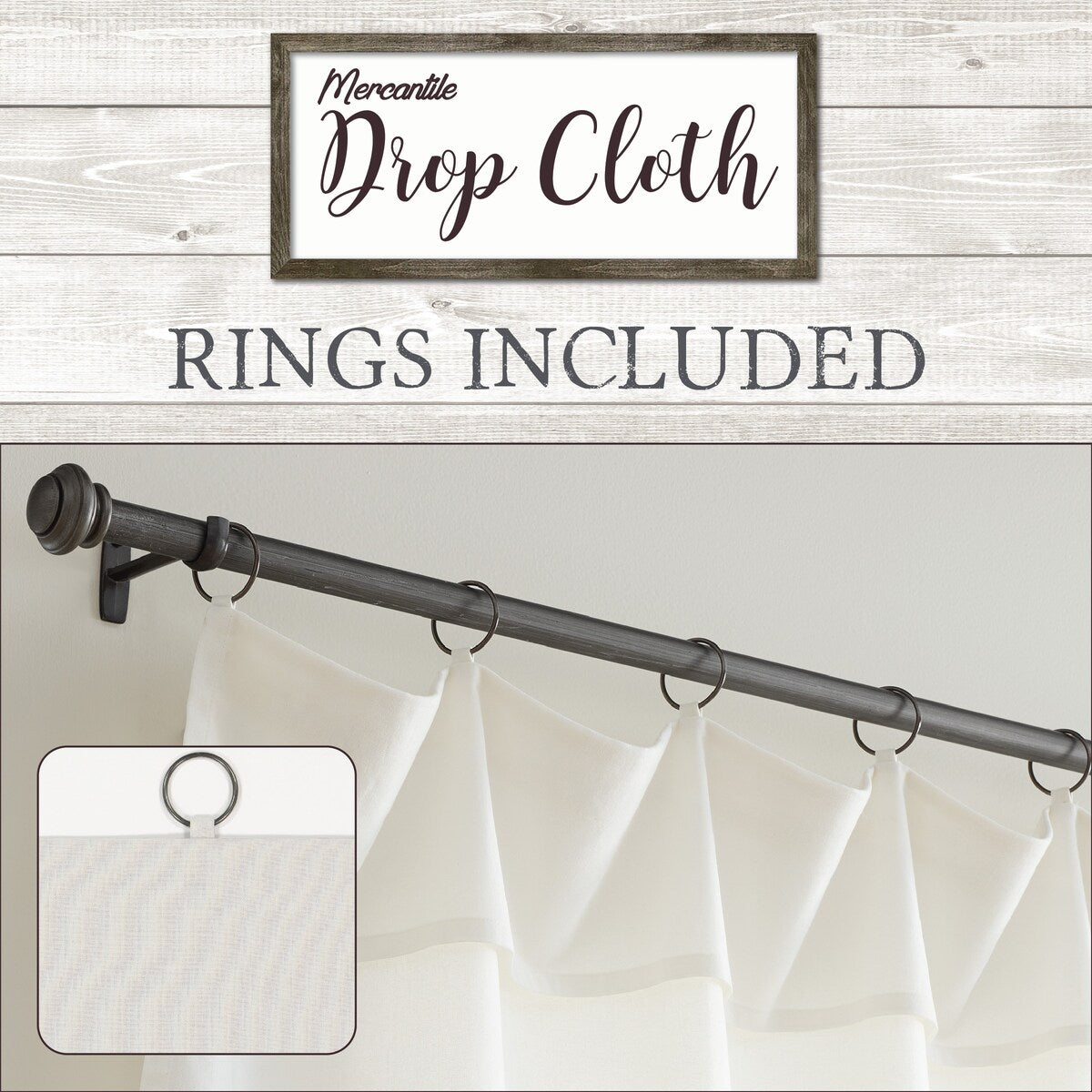 Mercantile Drop Cloth Light Filtering Ring and Tab Top Farmhouse Valance, 16x60