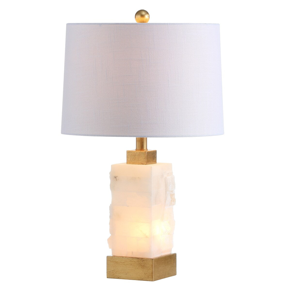 Eliza 23 Alabaster/Metal LED Table Lamp, White/Gold Leaf by JONATHAN Y