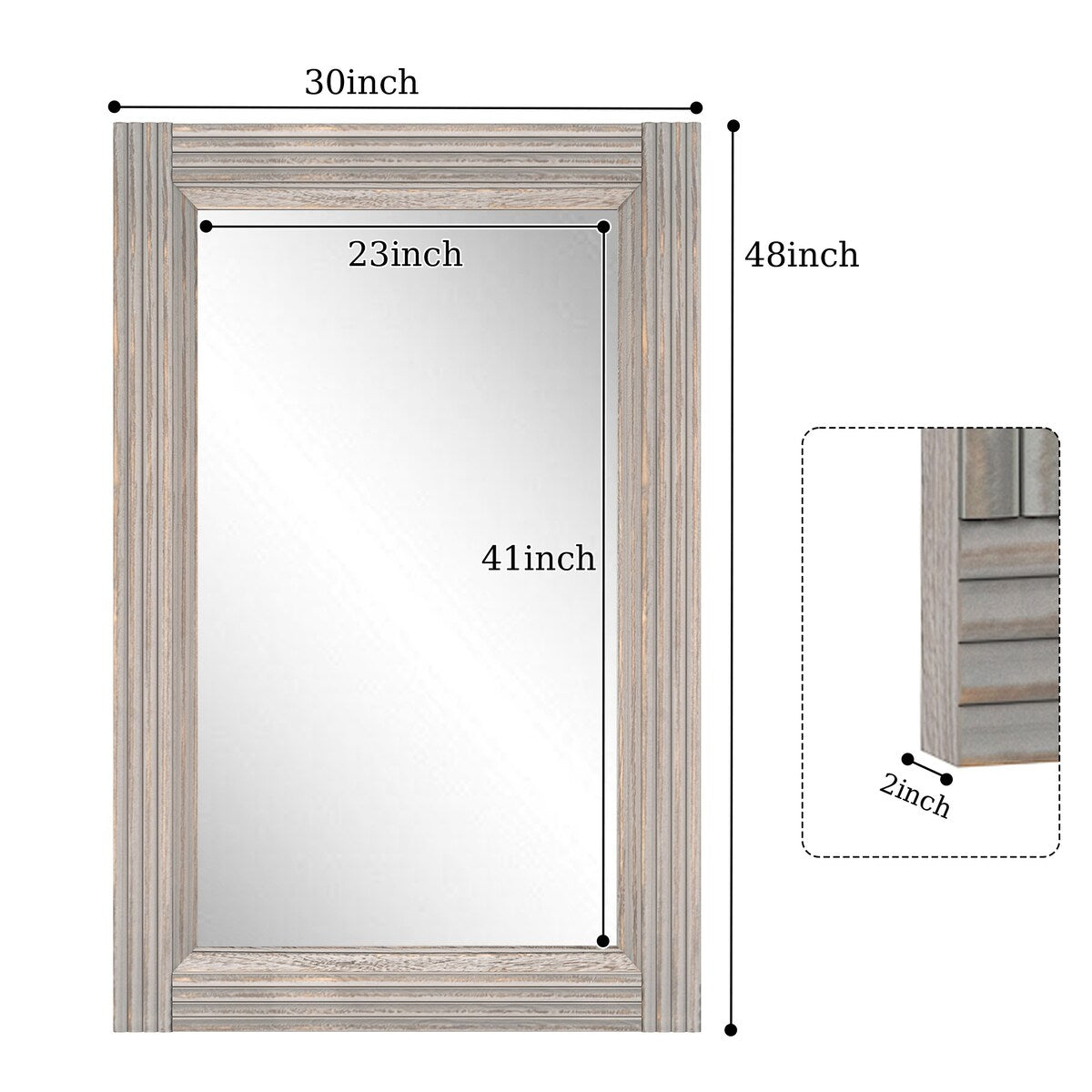 Solid Wood Frame Flat Bathroom Mirror