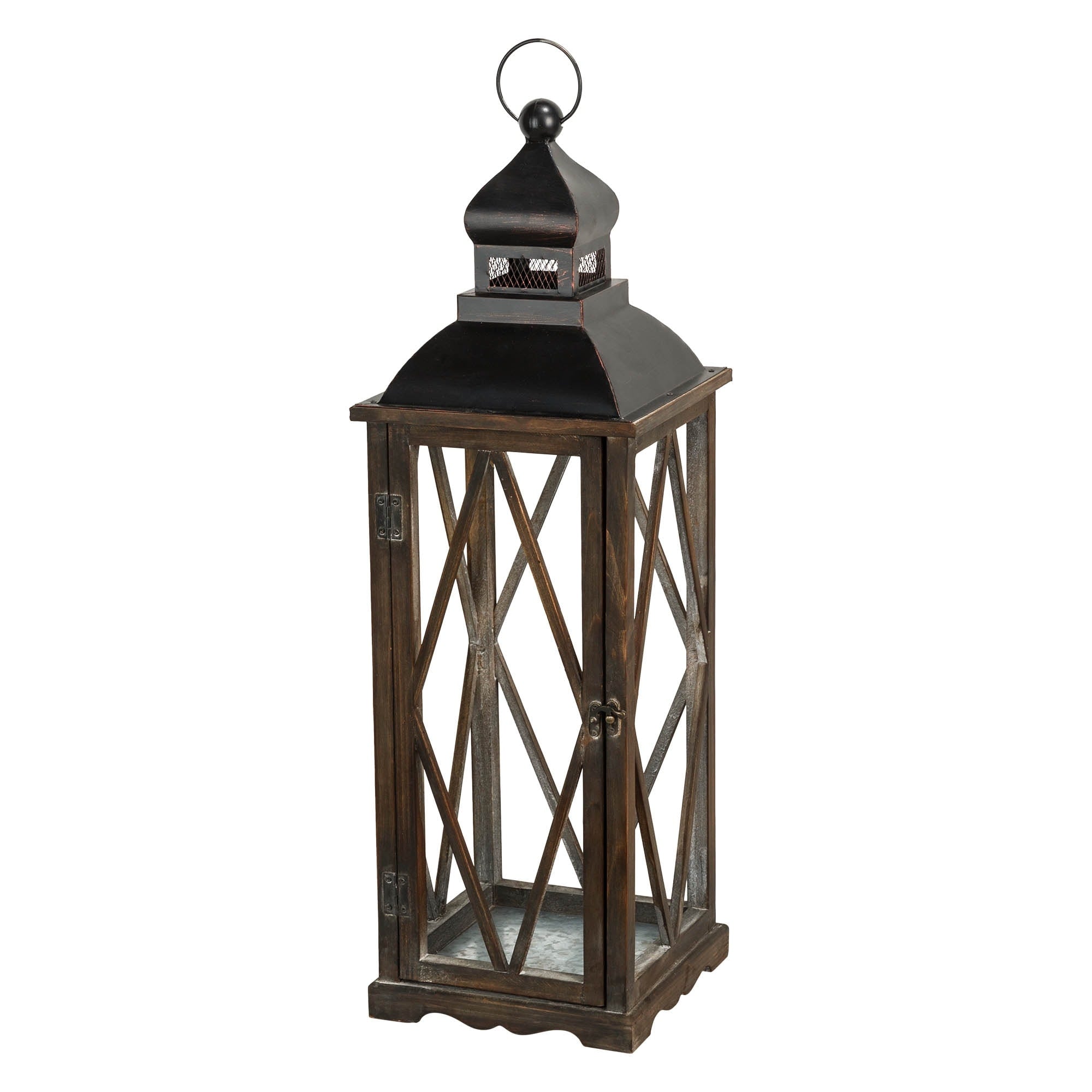 Glitzhome 2-Piece Oversize Farmhouse Wood/ Metal Hanging Candle Holders Decorative Lanterns