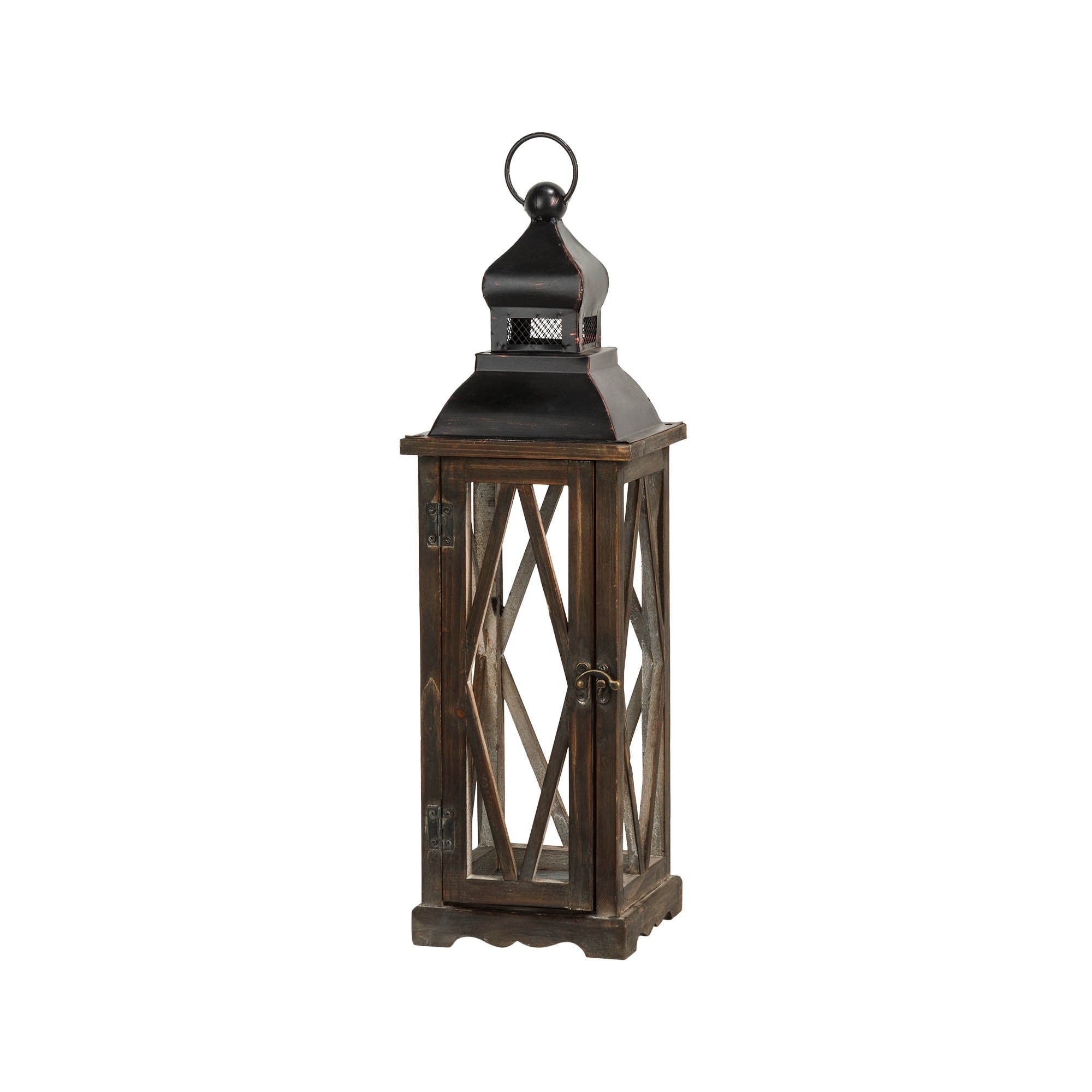 Glitzhome 2-Piece Oversize Farmhouse Wood/ Metal Hanging Candle Holders Decorative Lanterns