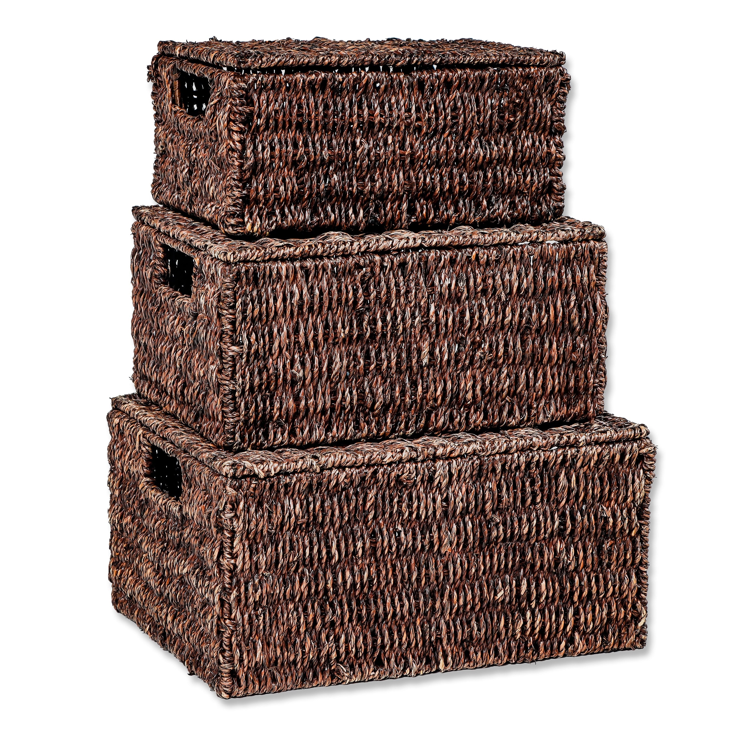 Trademark Innovations Set of 3 Rectangular Seagrass Baskets with Lids (Small)