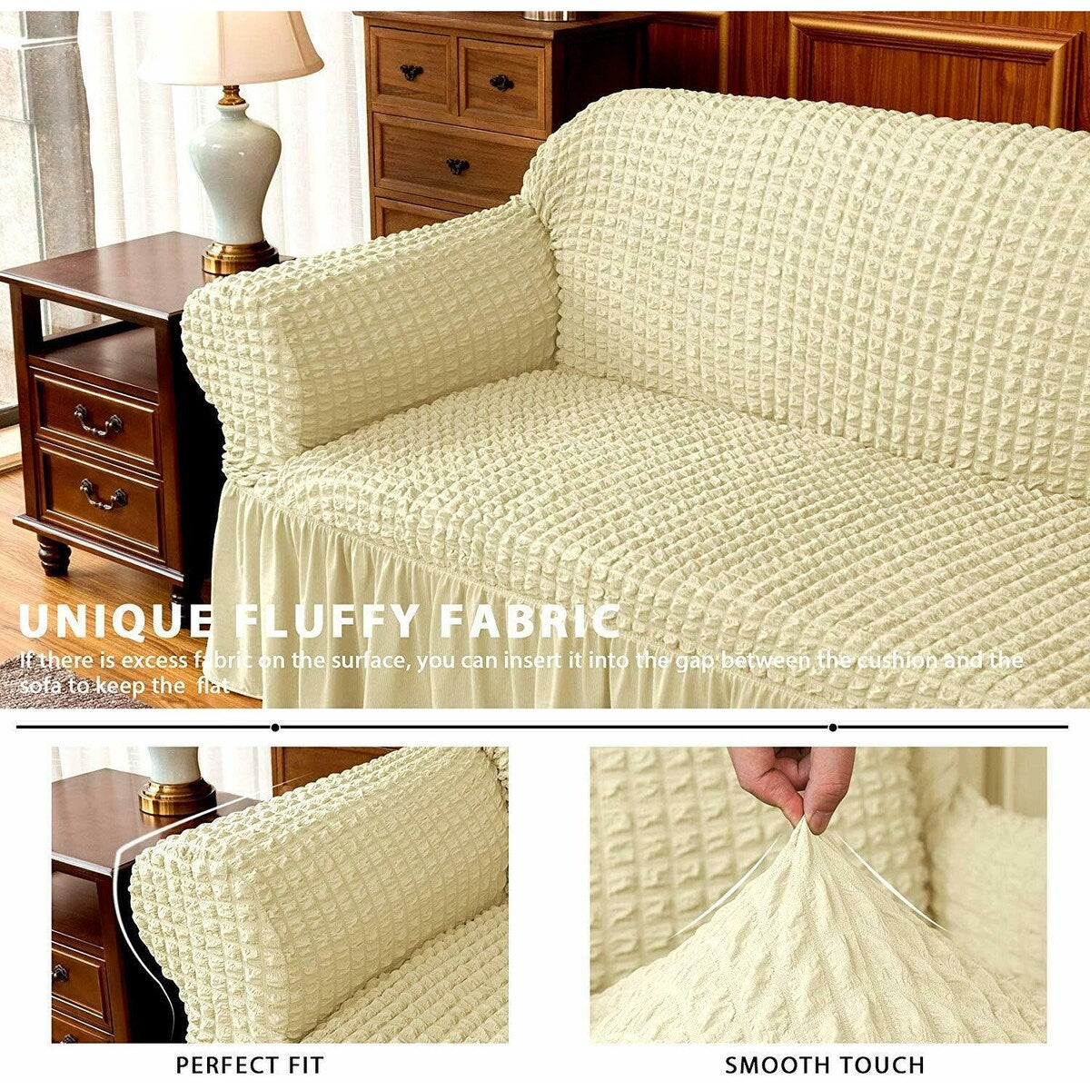 Subrtex 1 Piece Sofa Slipcover Seersucker Skirt Stretch Spandex Furniture Protector