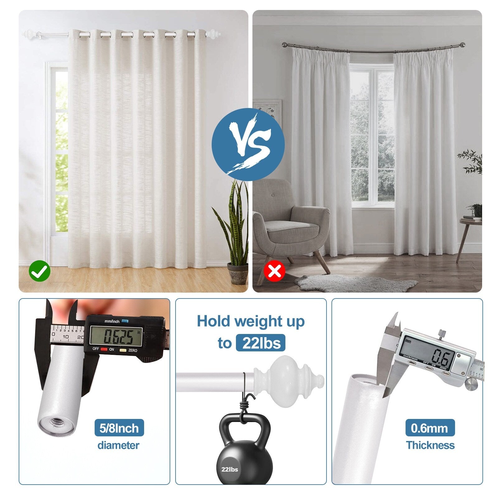 Modern Round Urn Adjustable Drapery Double Curtain Rod