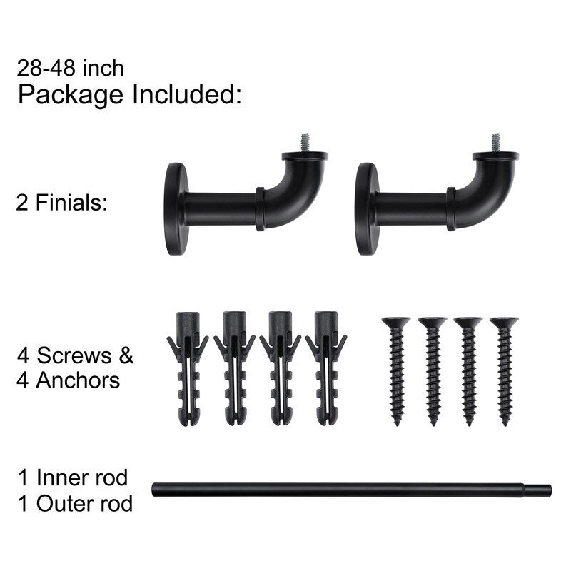 UTOPIA ALLEY 1 inch Industrial Curtain Rods for Windows, Blackout, Wrap Around Curtain Rods, Rustic Style, Matte Black