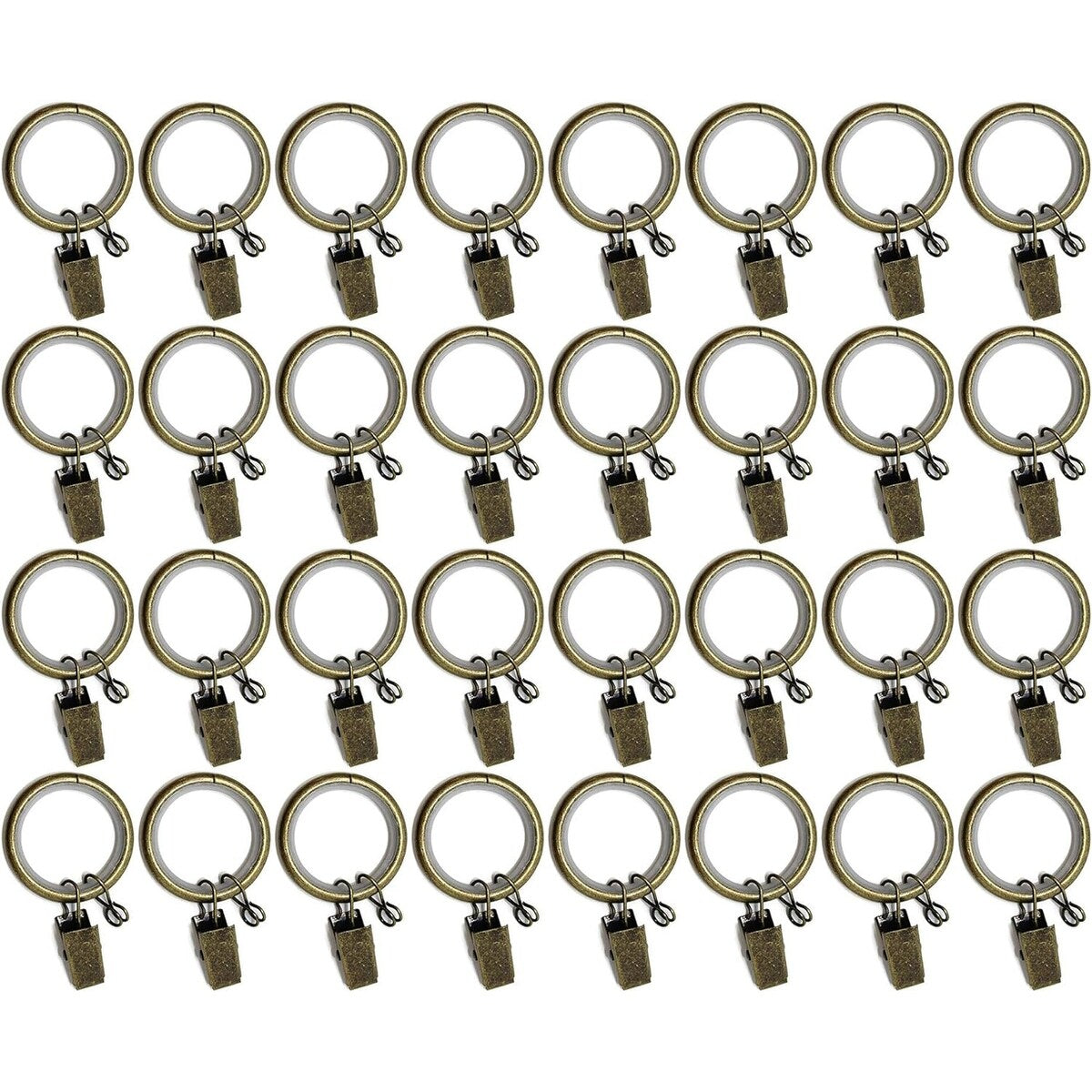 32PCS 1.25 Drapery Curtain Rod Rings for 1 Rod with Clips, Eyelets and Nylon Inserts