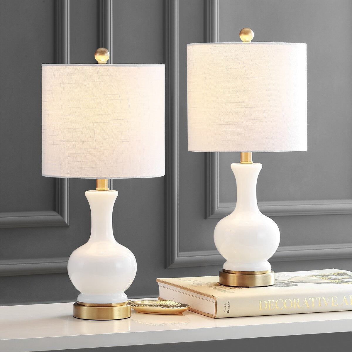 Vermont 22 Glass/Metal LED Table Lamp, White (Set of 2) by JONATHAN Y