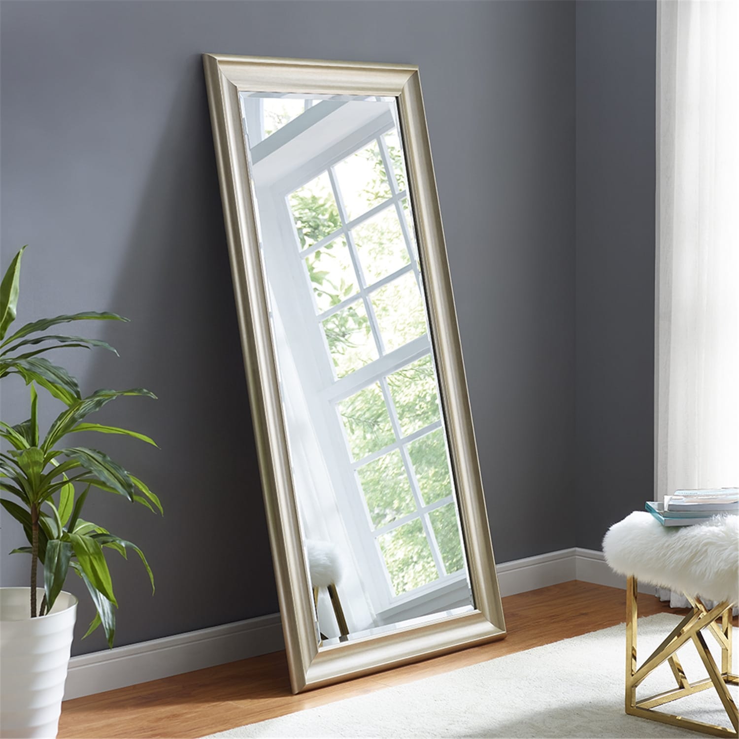 Tall Mirror Full Body Oversized Mirror Smooth Faux Wood Frame Rectangle Wall Mounted Hanging Mirror