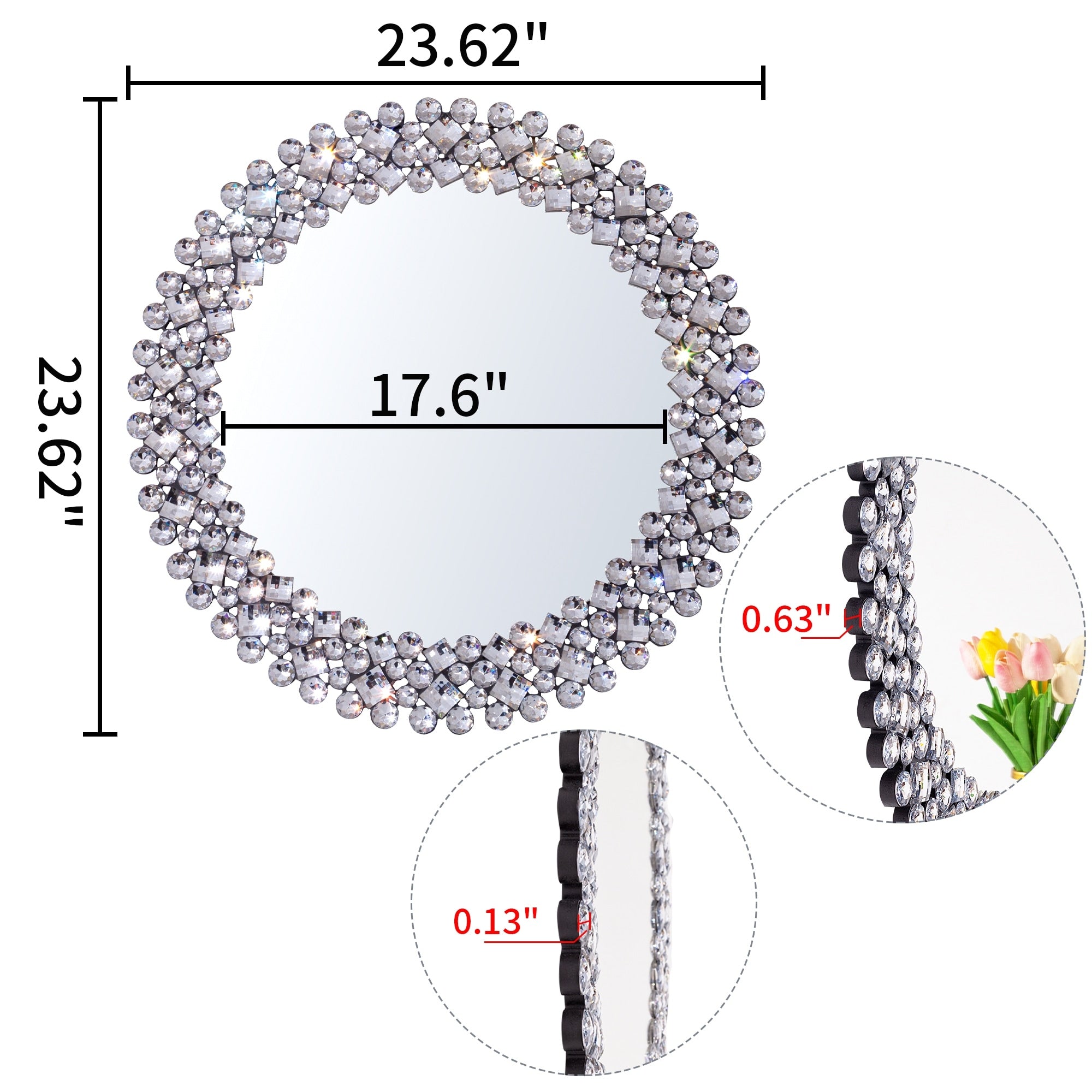 Crystal Accent Round Wall Mirror