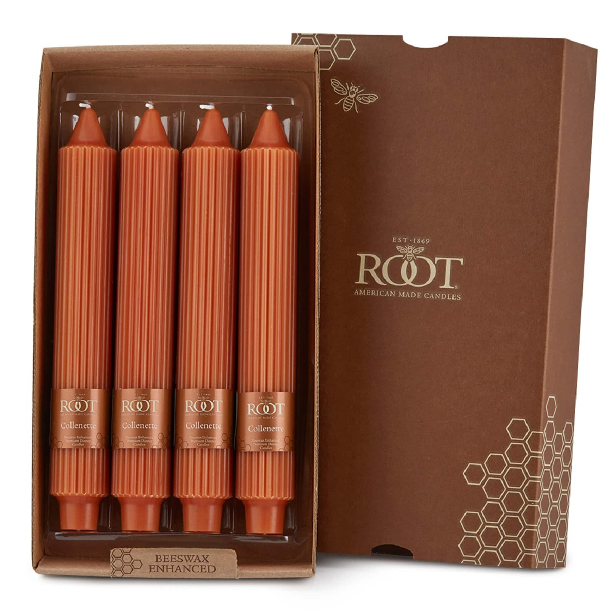 Root Unscented Grecian Collenette Taper Candles box of 4