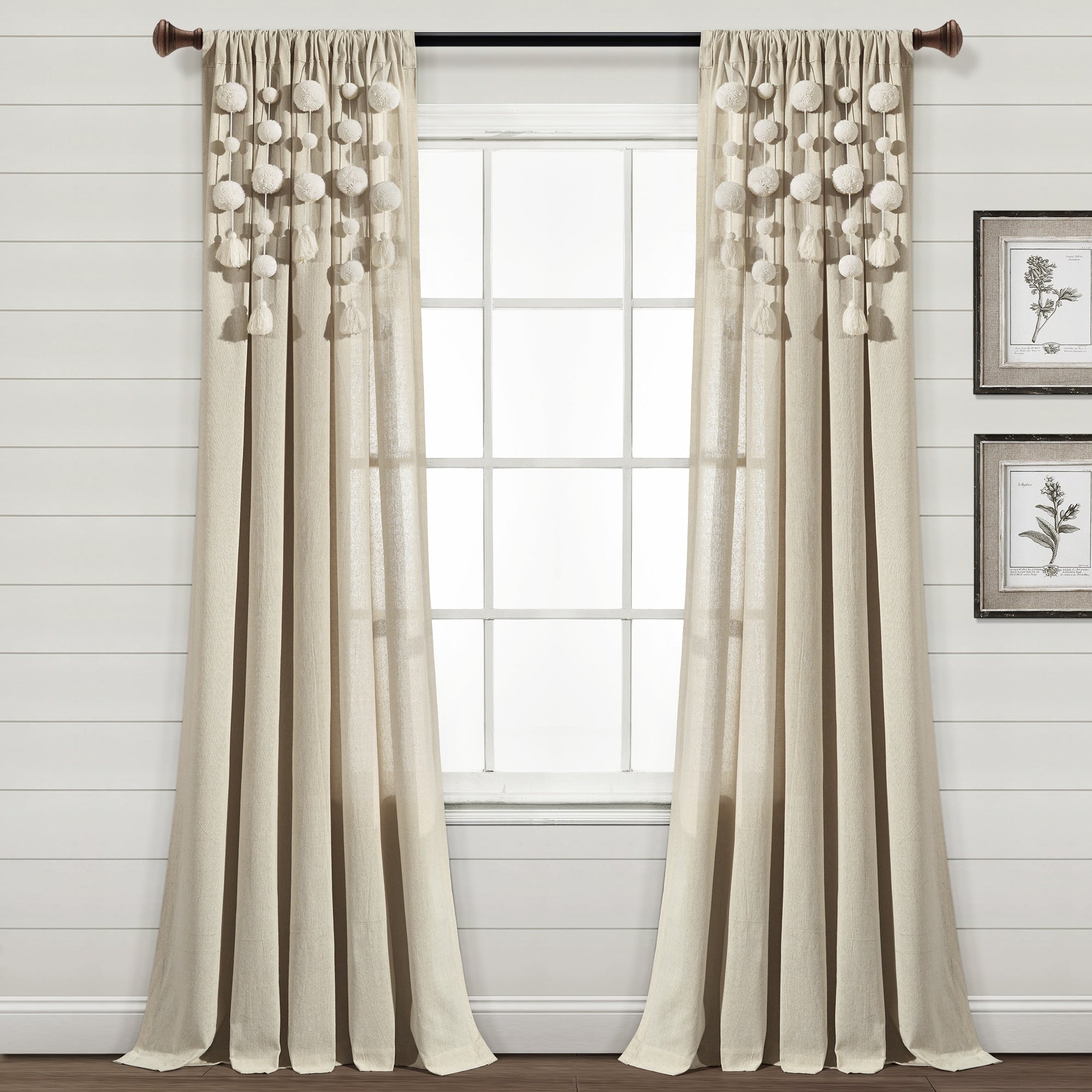 Lush Decor Boho Pom Pom Tassel Linen Window Curtain Panel (Single)