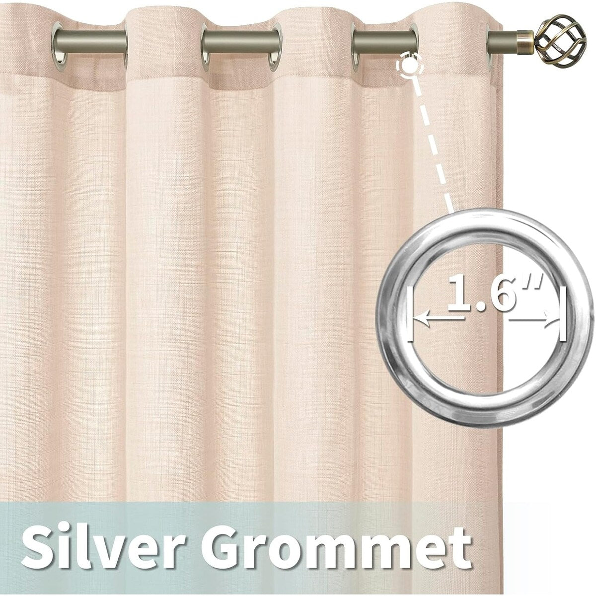 Natural Linen Curtains for Living Room, Faux Linen Textured Privacy Drapes Grommet Boho Panels, Set of 2 Panels