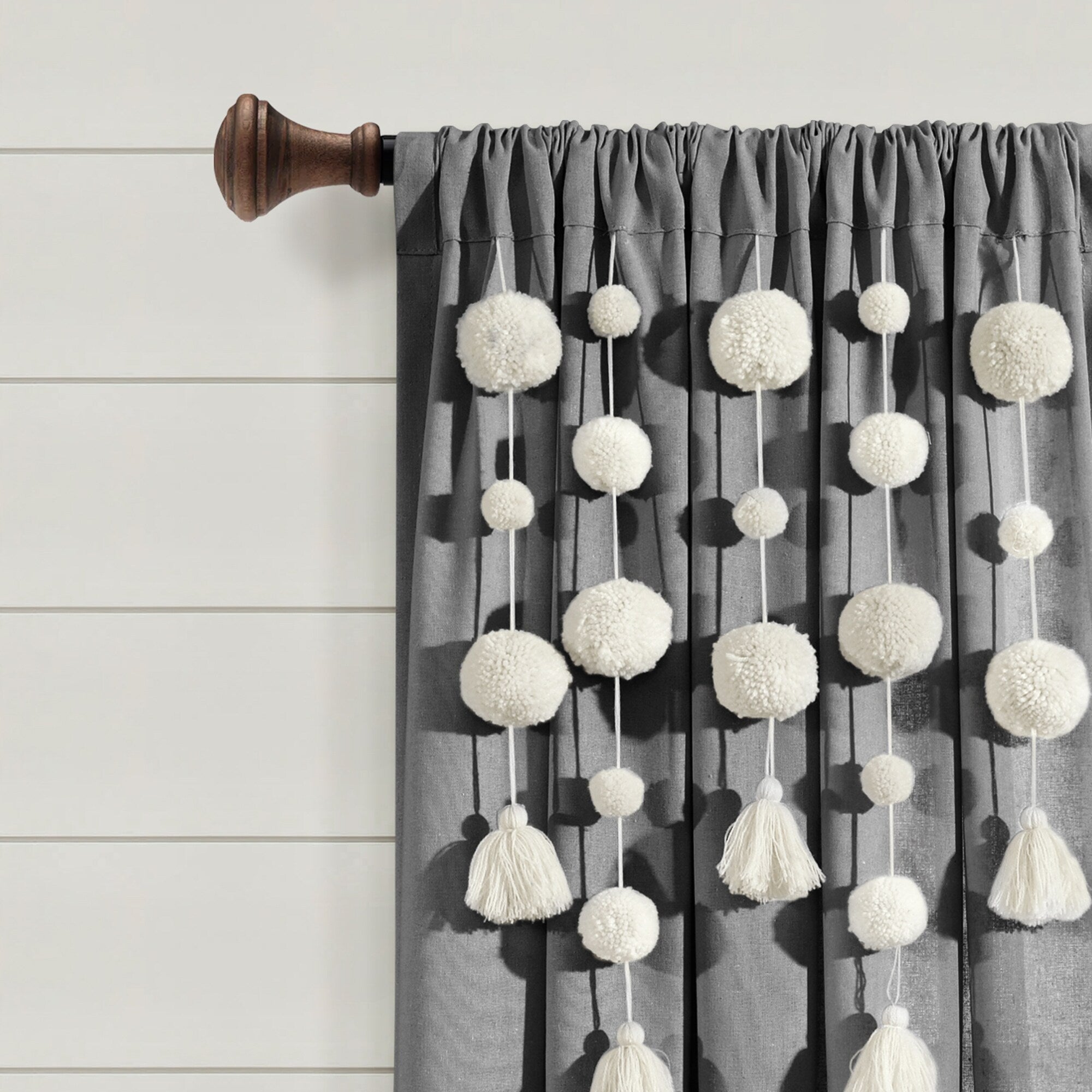 Lush Decor Boho Pom Pom Tassel Linen Window Curtain Panel (Single)