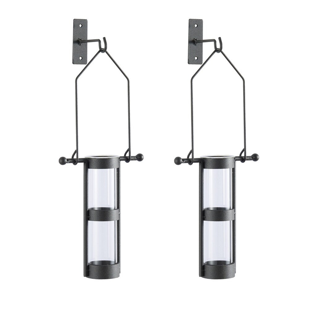 Wall Mount Hanging Glass Cylinder Vase Set with Metal Cradle and Hook