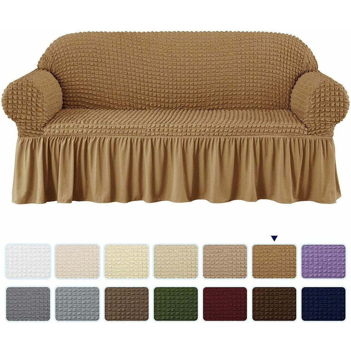 Subrtex 1 Piece Sofa Slipcover Seersucker Skirt Stretch Spandex Furniture Protector