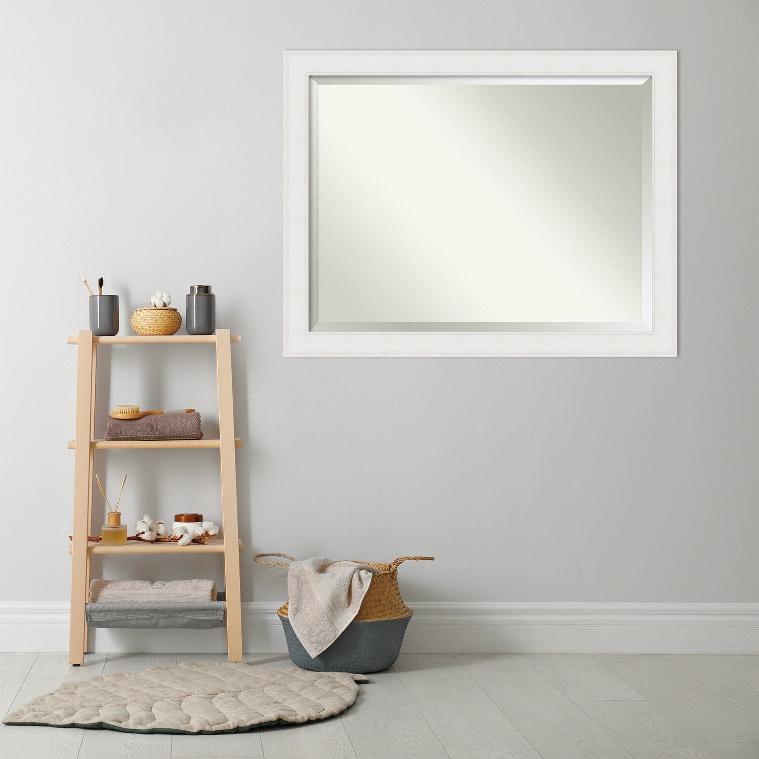 Textured White Beveled Framed Bathroom Vanity Wall Mirror - Textured White