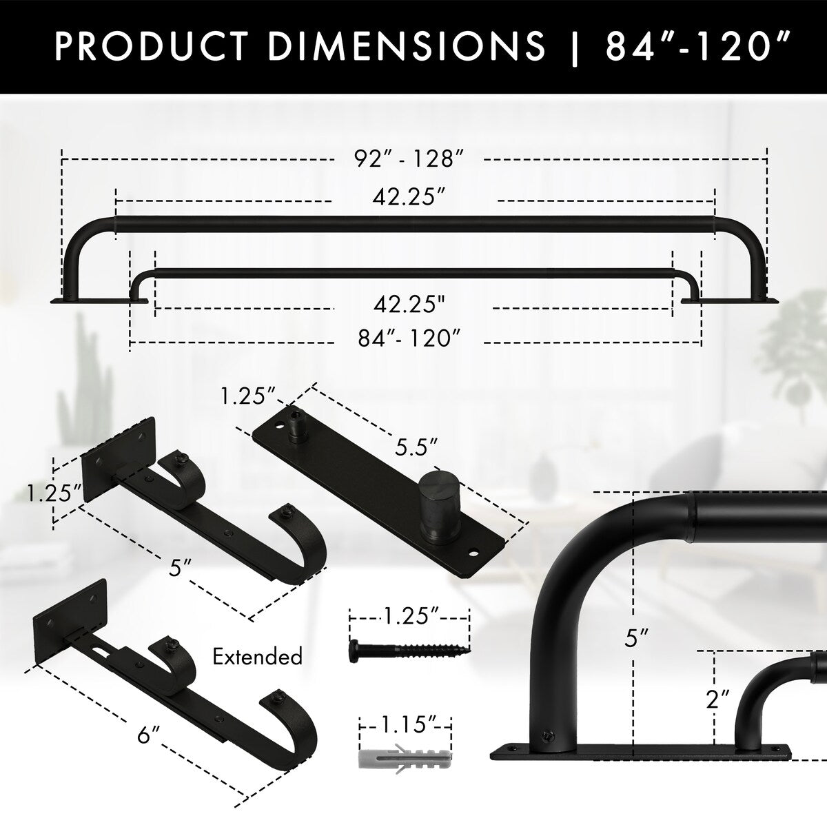 Meriville Double Wrap Around Blackout Curtain Rod Set - 1-inch Diameter Front Rod and 5/8-inch Diameter Back Rod