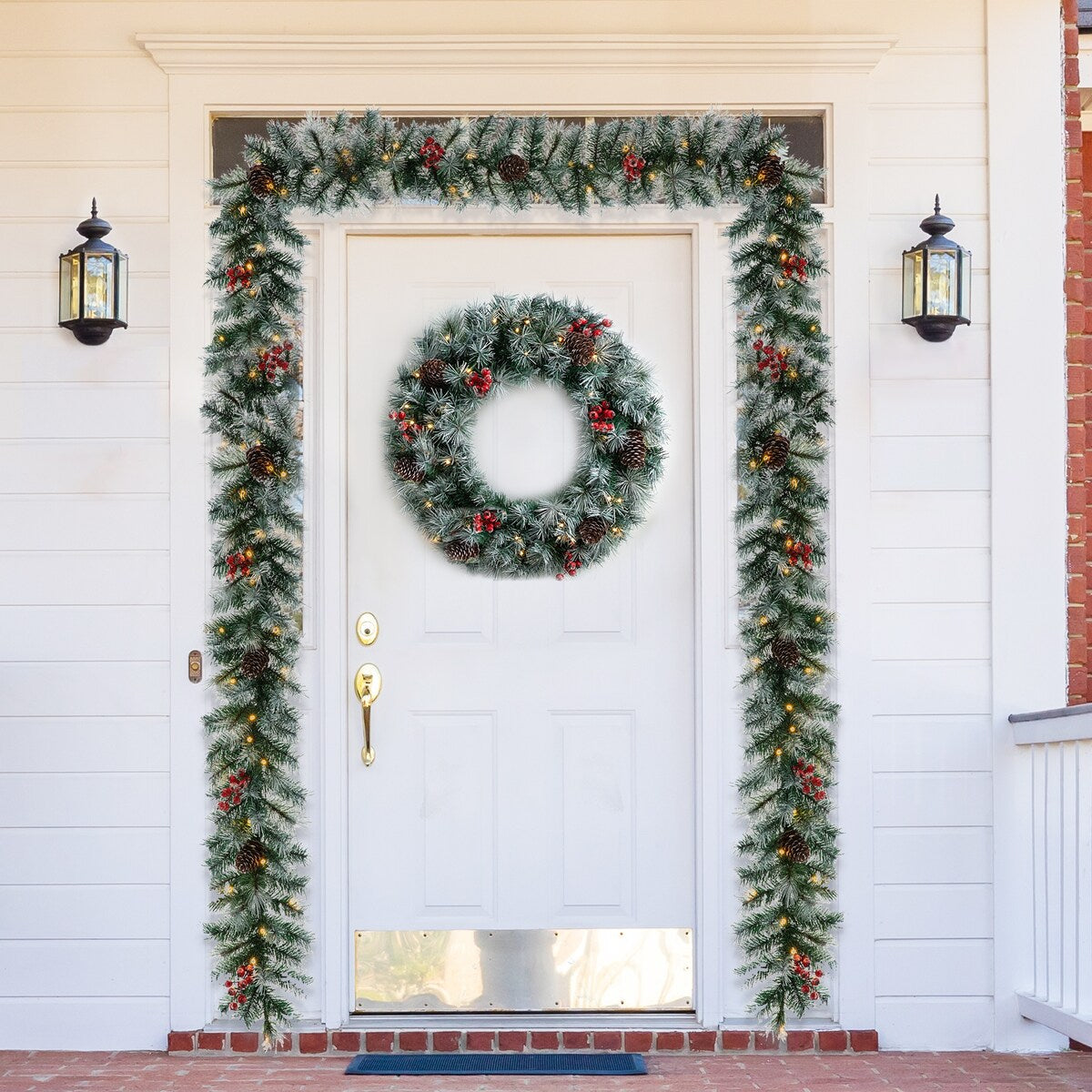 Glitzhome 9'L Pre-Lit Christmas Garland with Warm White LED Light