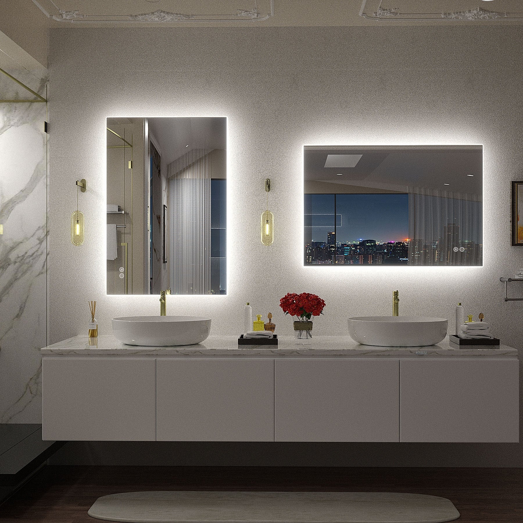 Apmir LED Lighted Anti-Fog Frameless Backlit Bathroom Vanity Mirror with in Tempered Glass