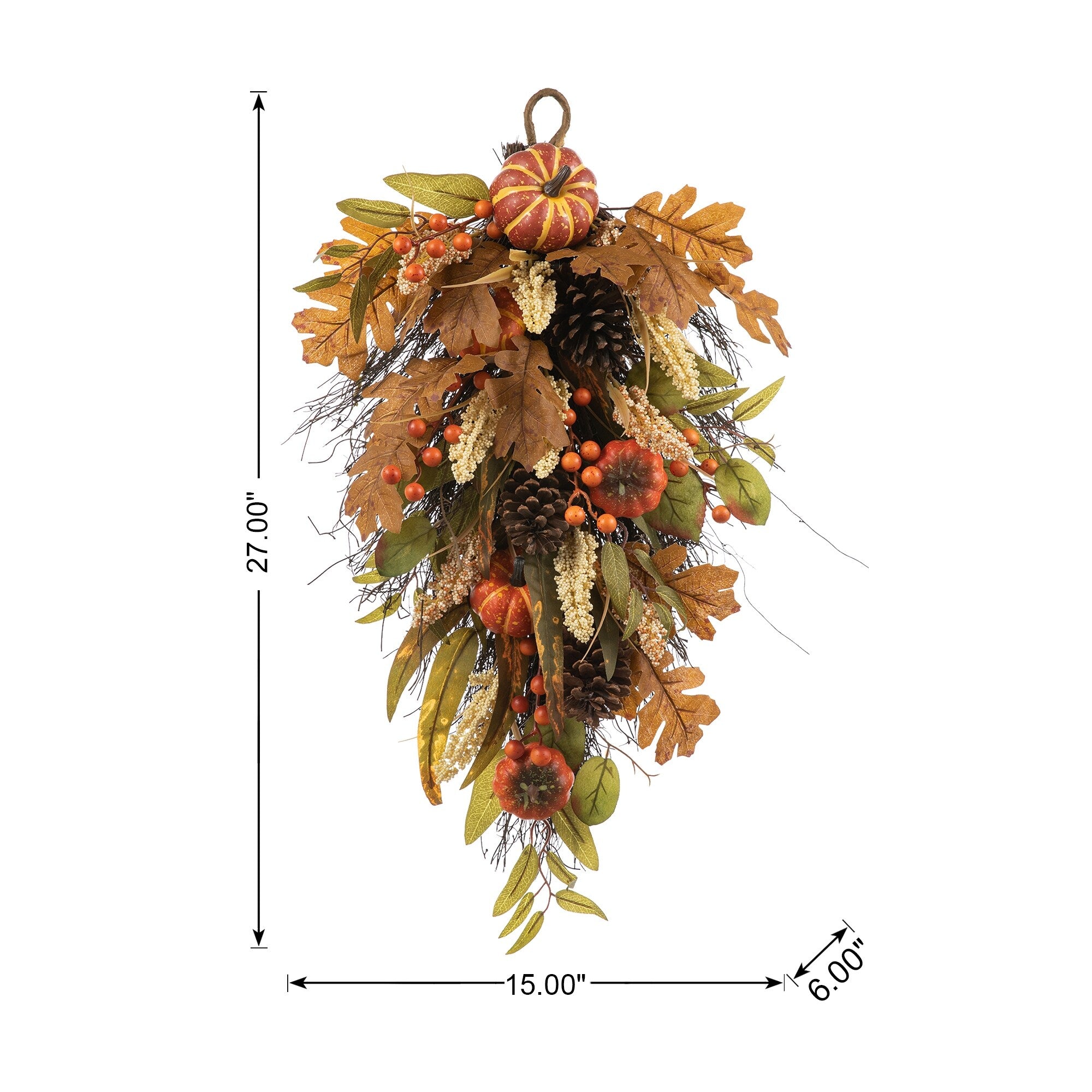 Glitzhome 26H Fall Sunflower Pumpkin Lotus Leaf Teardrop Swag for Thanksgiving