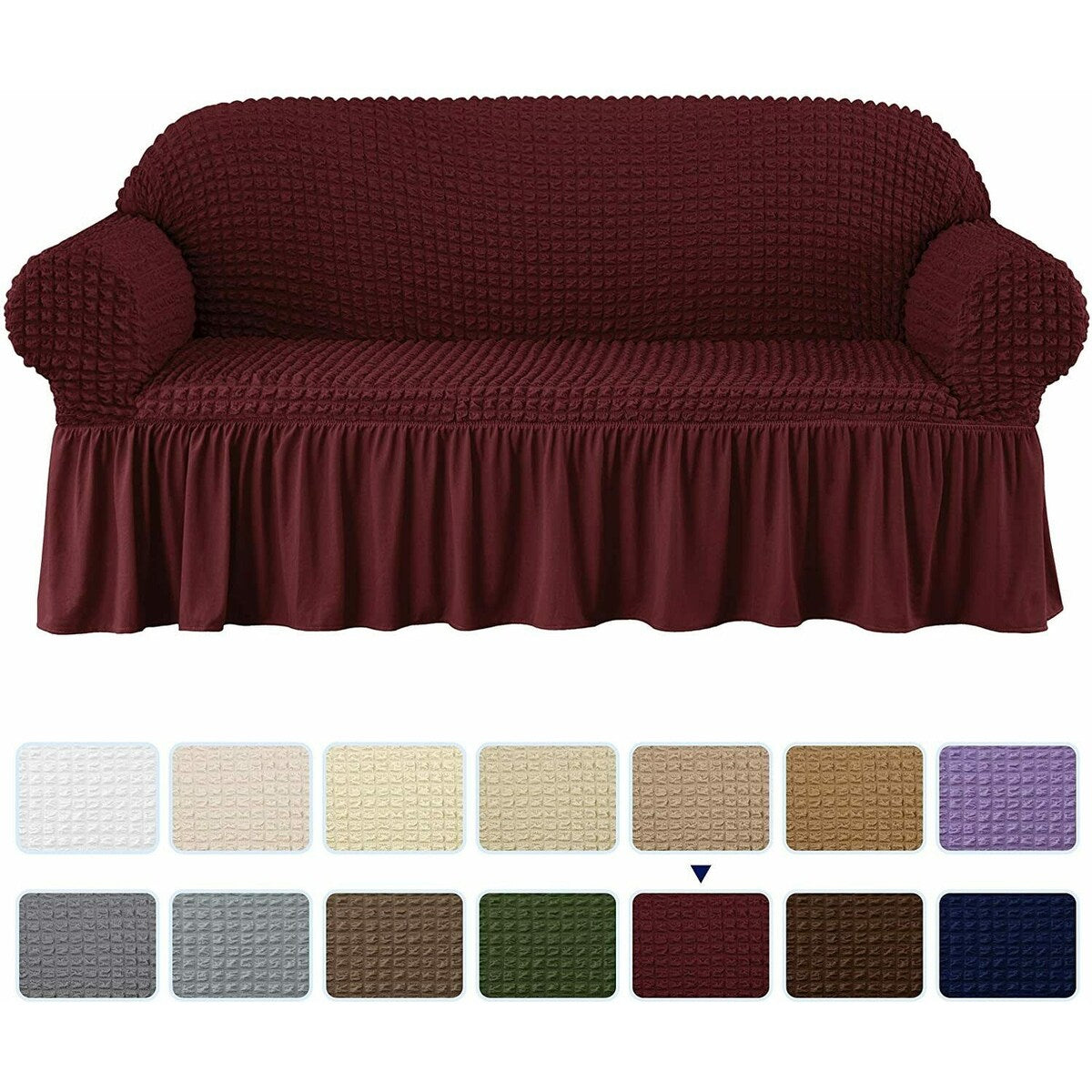 Subrtex 1 Piece Sofa Slipcover Seersucker Skirt Stretch Spandex Furniture Protector