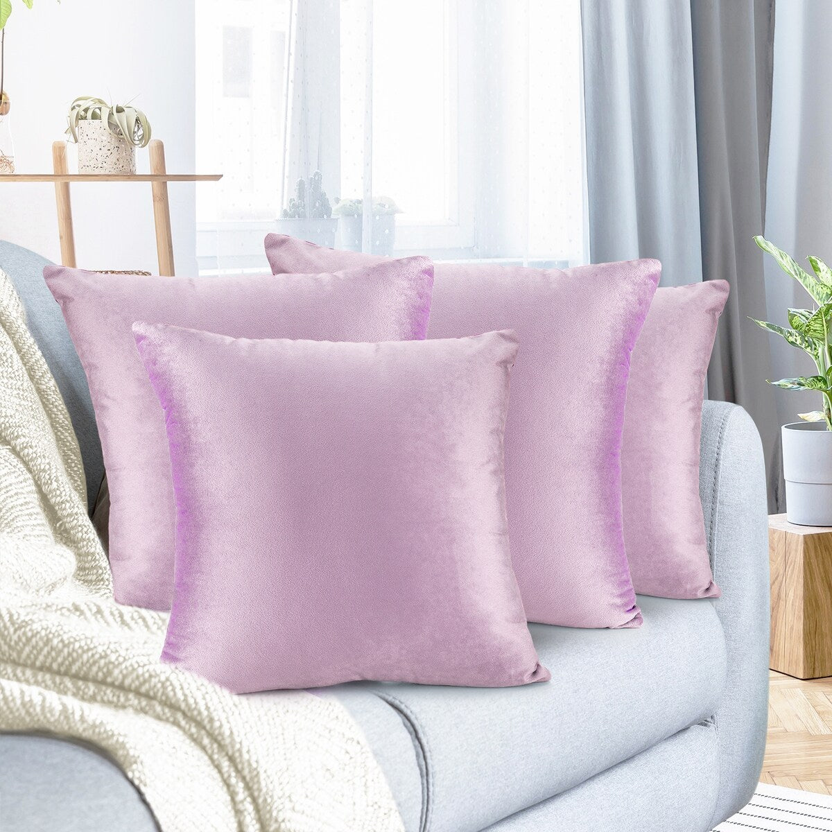 Nestl Solid Microfiber Soft Velvet Throw Pillow Cover (Set of 4)