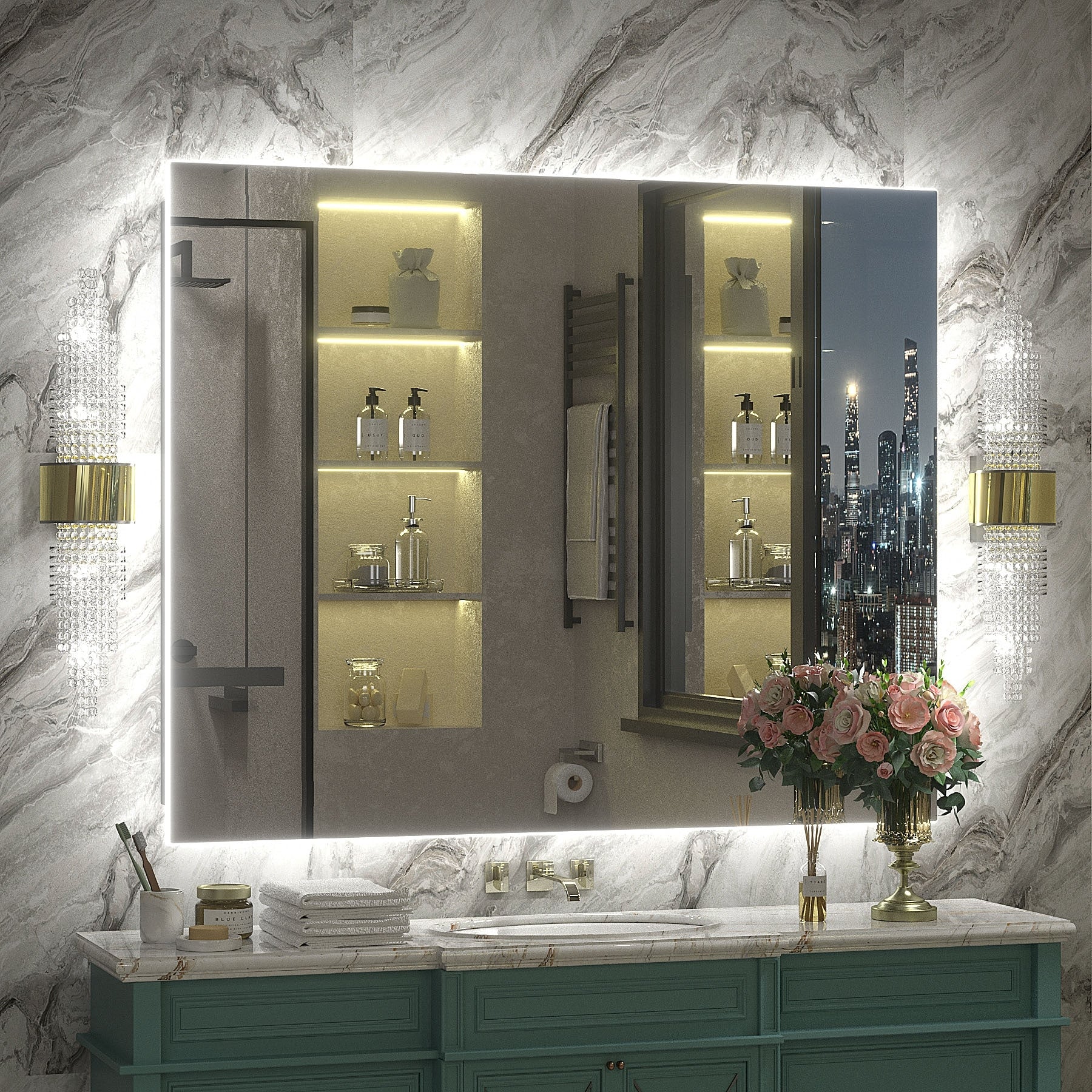 Apmir LED Lighted Anti-Fog Frameless Backlit Bathroom Vanity Mirror with in Tempered Glass