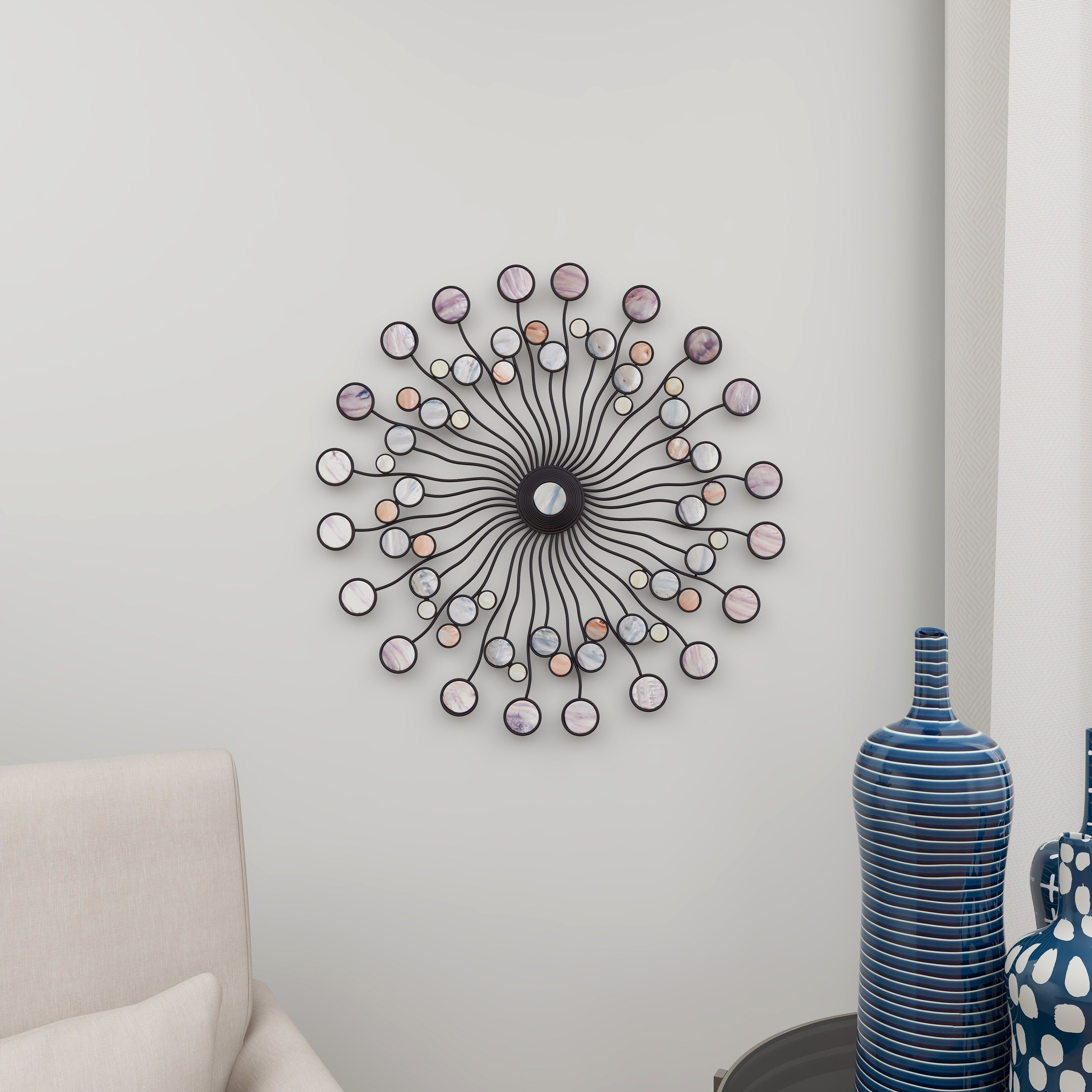 Multi Color Iron Metal Modern Contemporary Sunburst Round Wall Décor