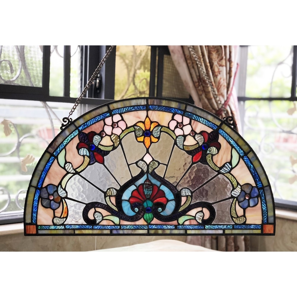 Chloe Tiffany Style Stained Glass Semi Circle Window Panel