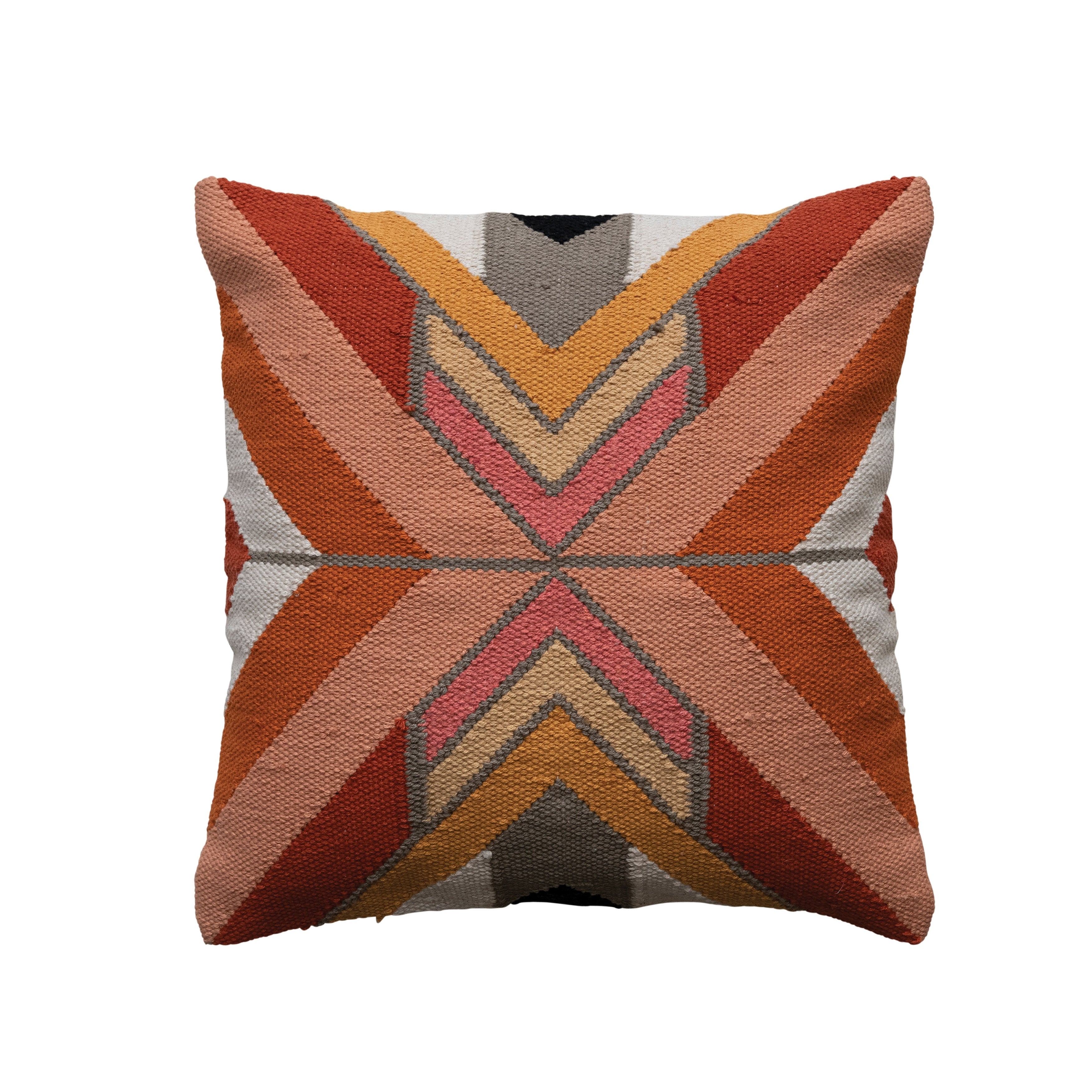 Woven Cotton Pillow with Chevron Pattern