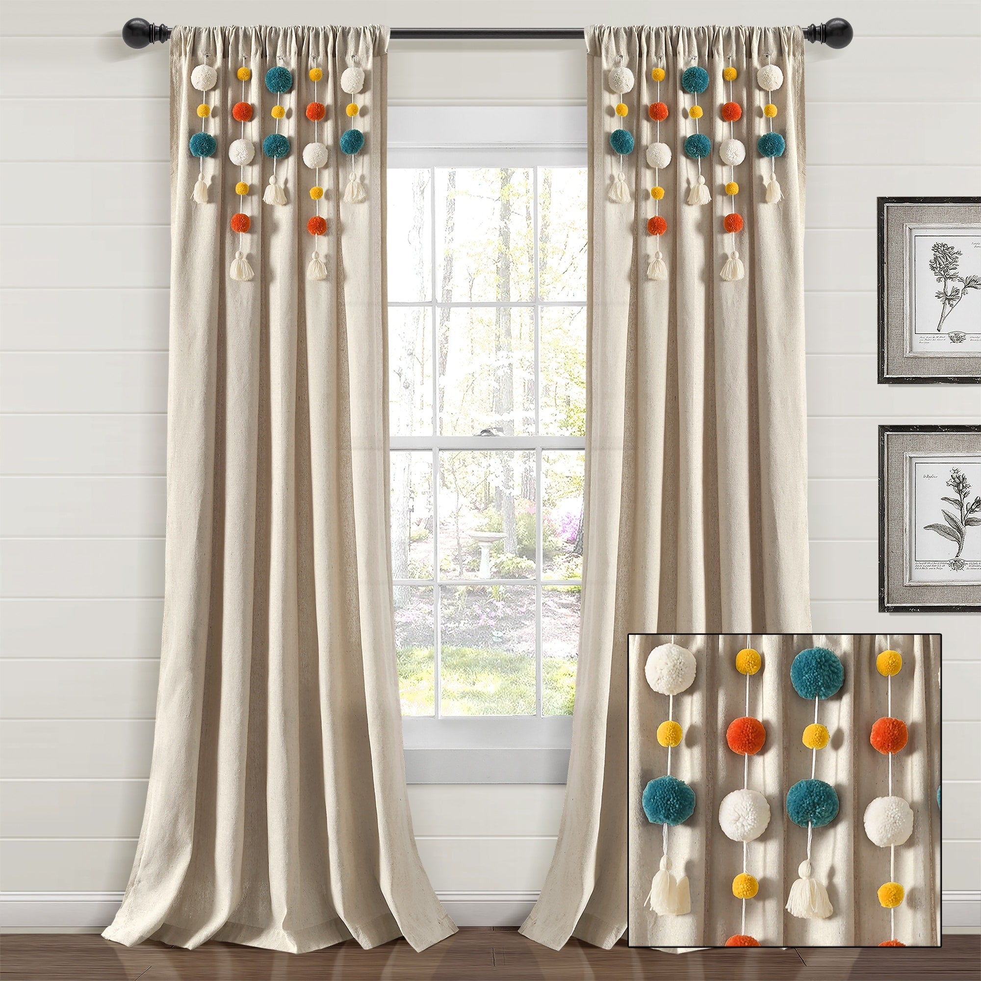 Lush Decor Boho Pom Pom Tassel Linen Window Curtain Panel (Single)