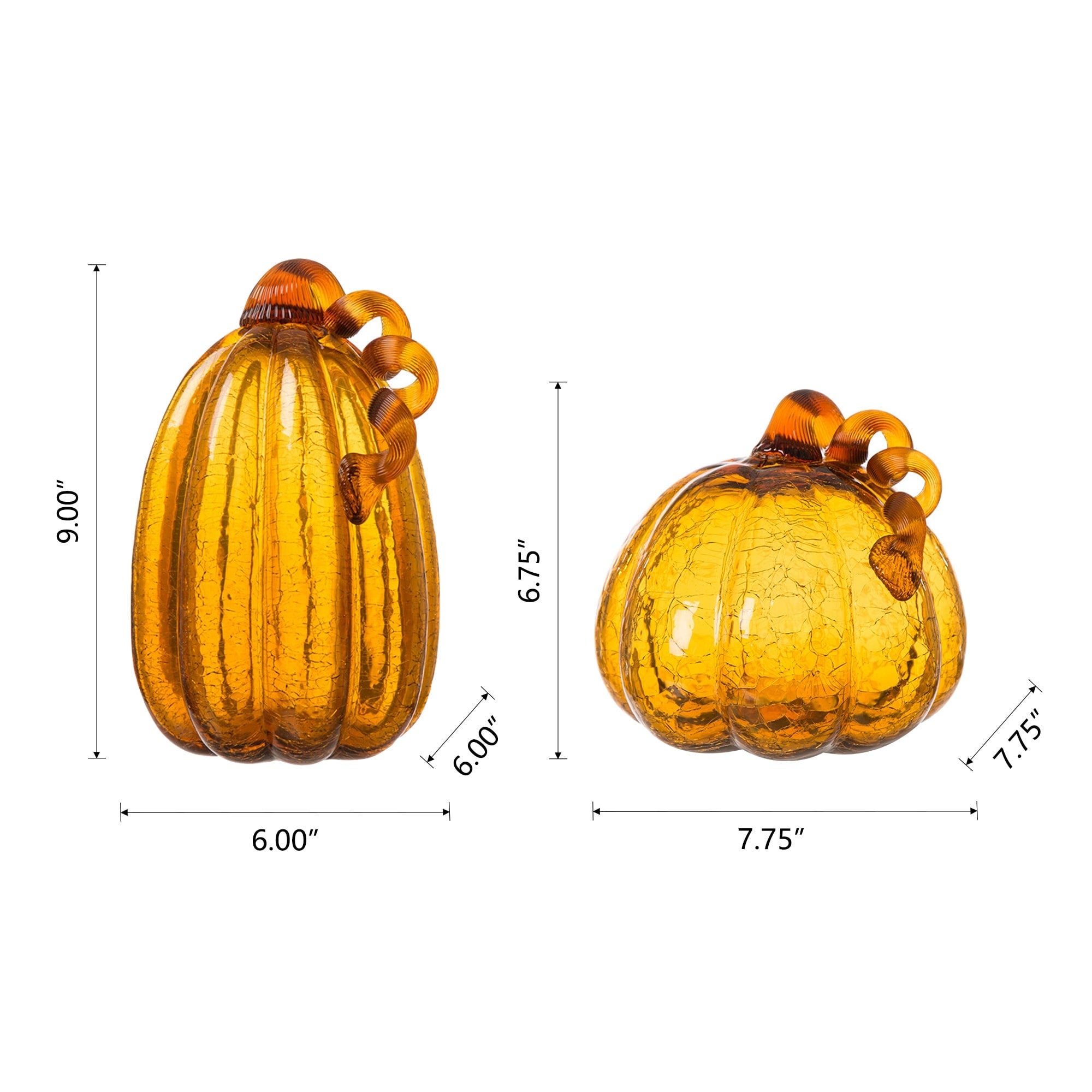 Glitzhome Amber Crackle Handblown Fall Harvest Glass Pumpkins for Thanksgiving Decor