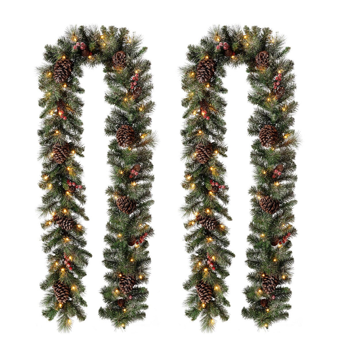 Glitzhome 9'L Pre-Lit Christmas Garland with Warm White LED Light