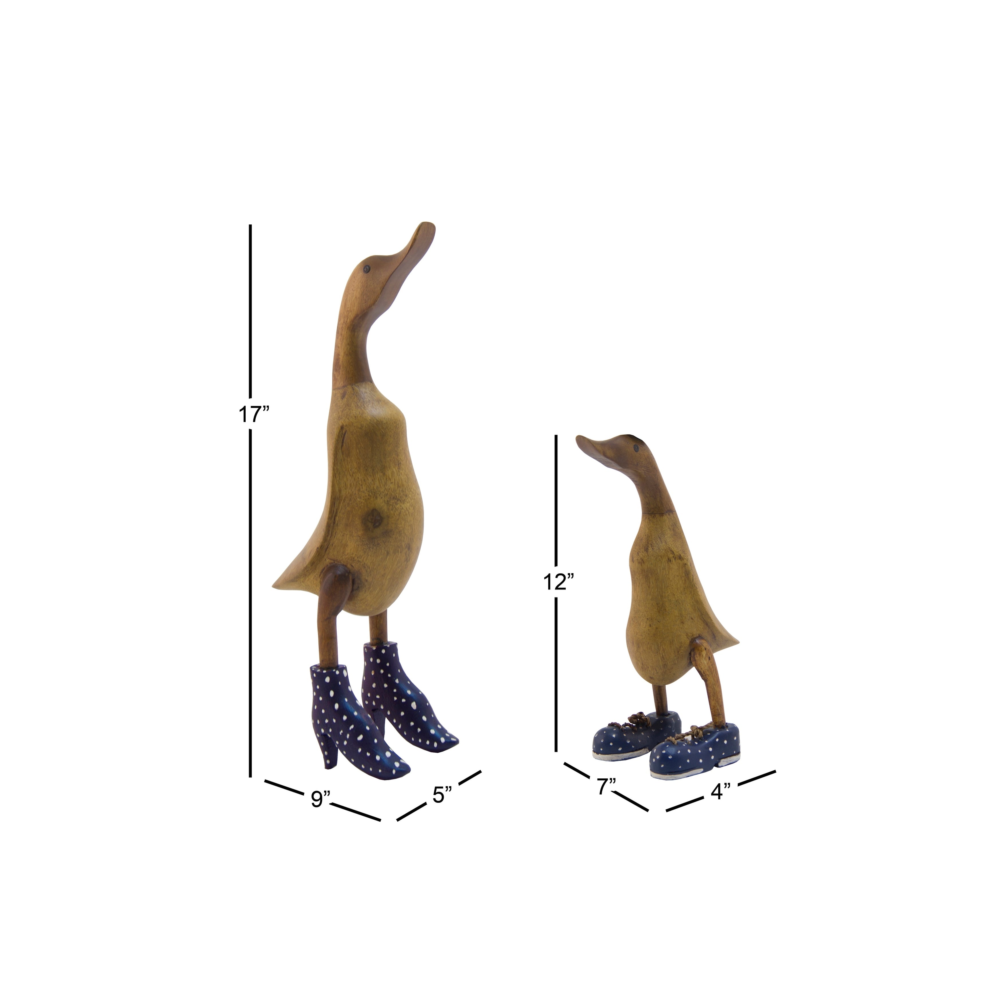 Brown Bamboo Wood Duck Decorative Sculpture with High Heels and Boots (Set of 2)