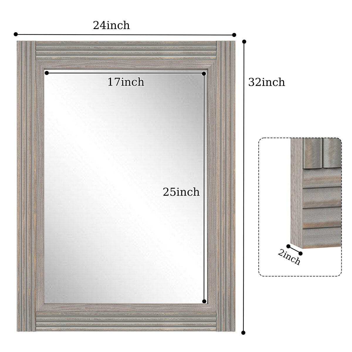 Solid Wood Frame Flat Bathroom Mirror