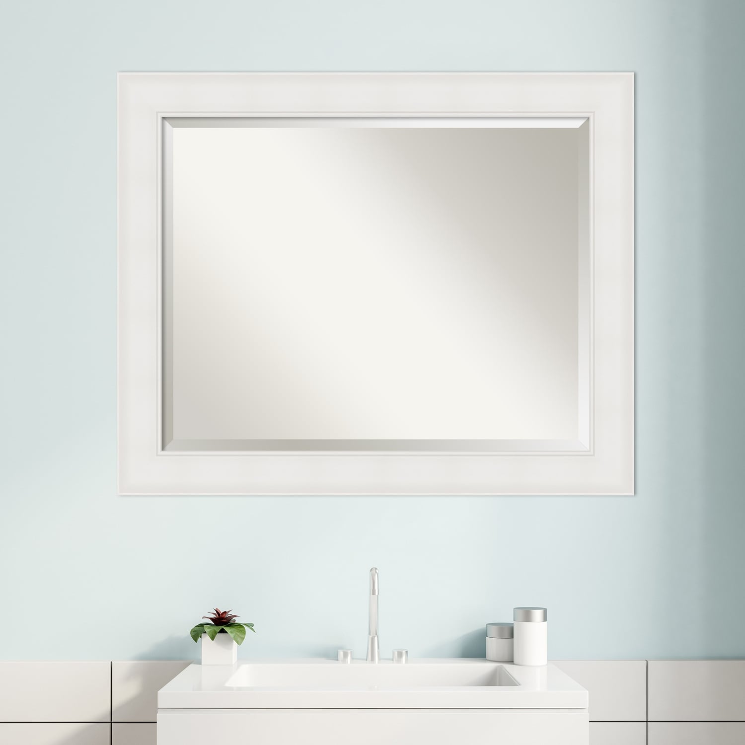 Textured White Beveled Framed Bathroom Vanity Wall Mirror - Textured White