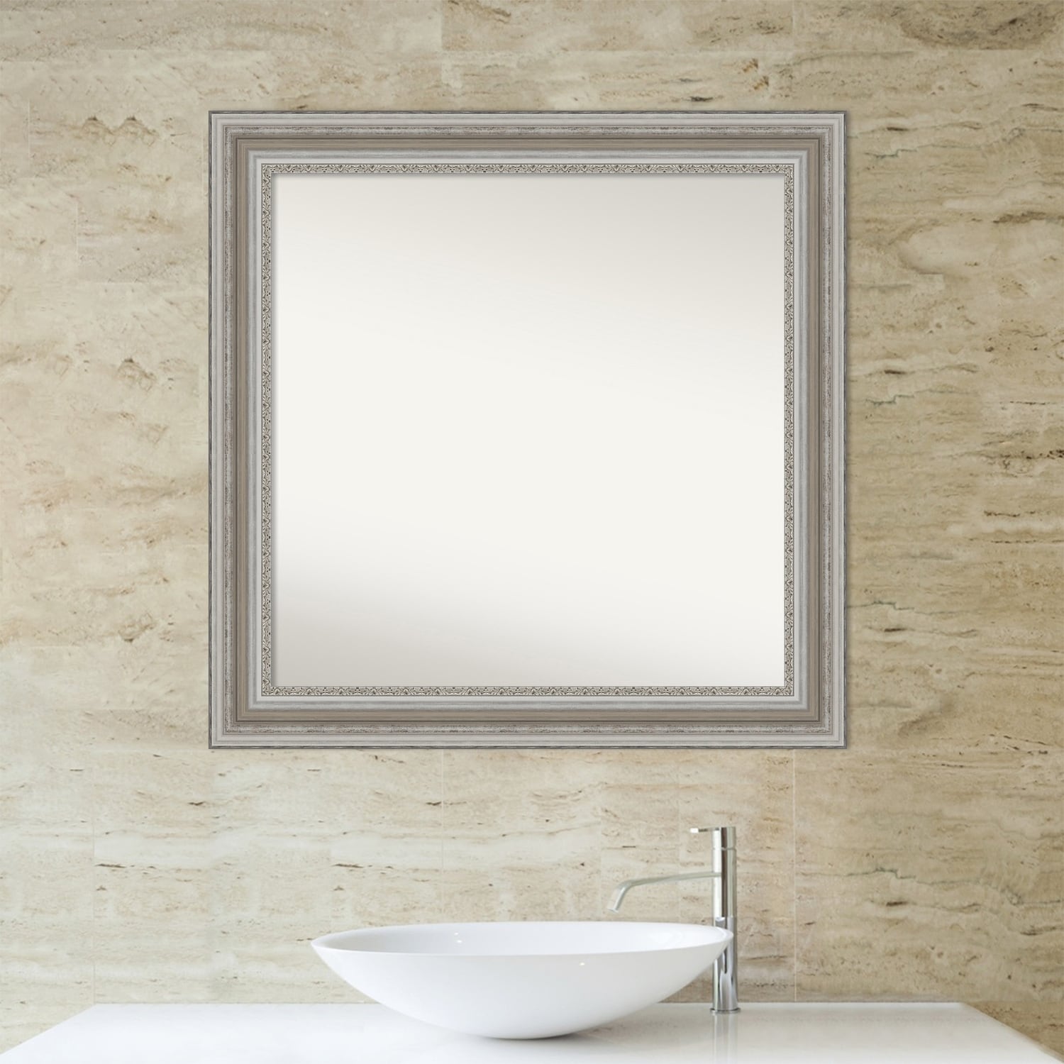 Non-Beveled Bathroom Wall Mirror - Parlor Silver Frame