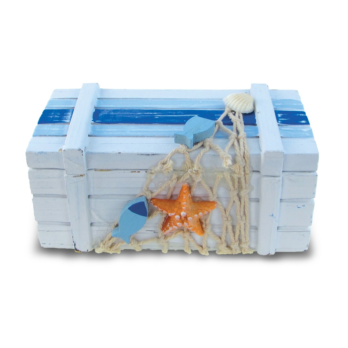 CoTa Global Light Blue Stripes Wooden Jewelry Box with Starfish - 5’Lx2.5’Wx2.25’H