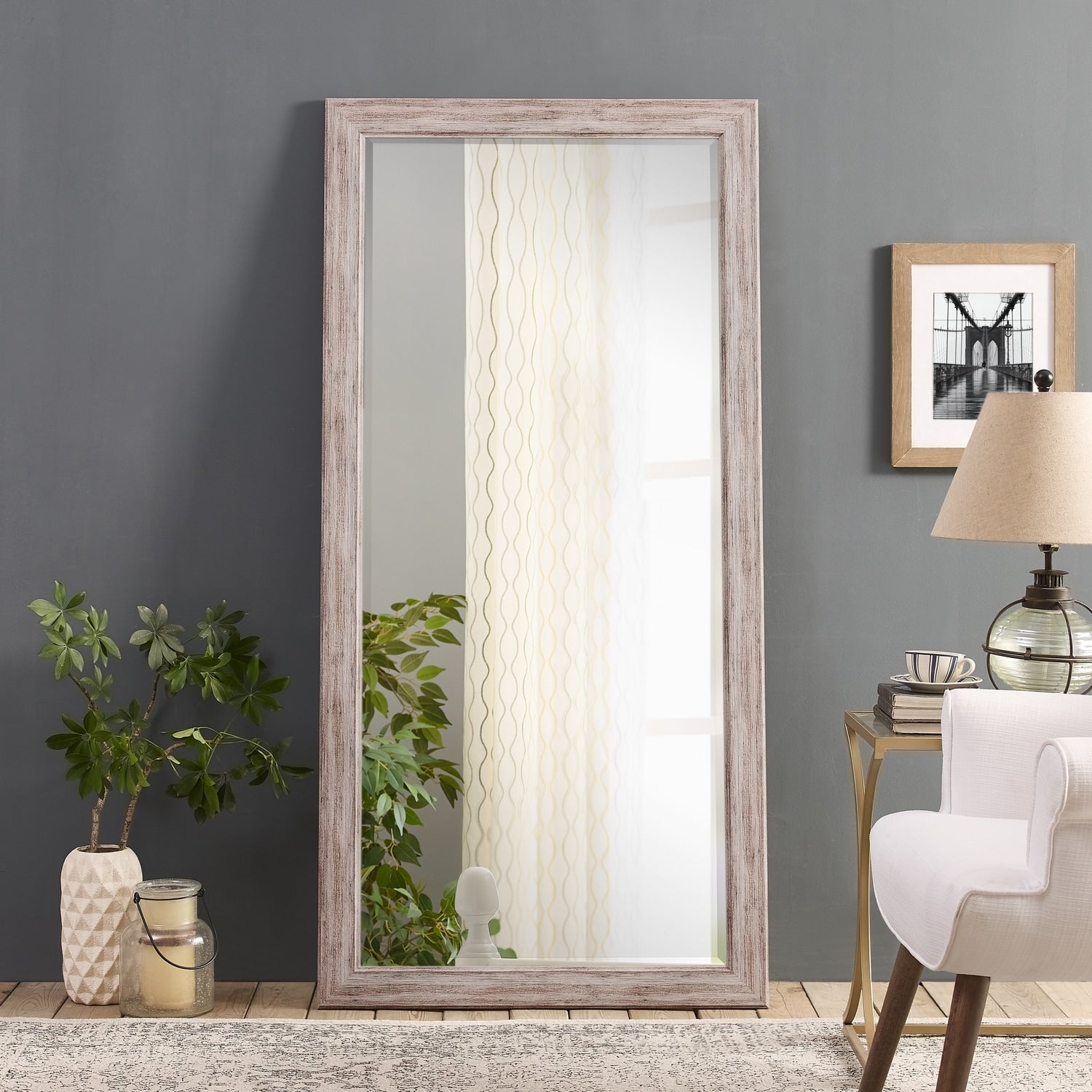 Tall Mirror Wooden Frame Full Body Oversized Rustic Free Standing Vertical, Rectangular Mirror Full Length Hanging Floor Mirror