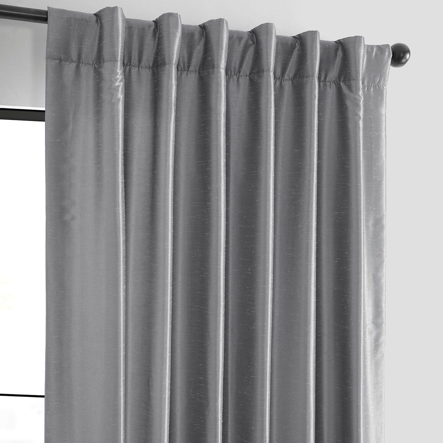 Exclusive Fabric Storm Grey Faux Textured Dupioni Silk Curtains (1 Panel)