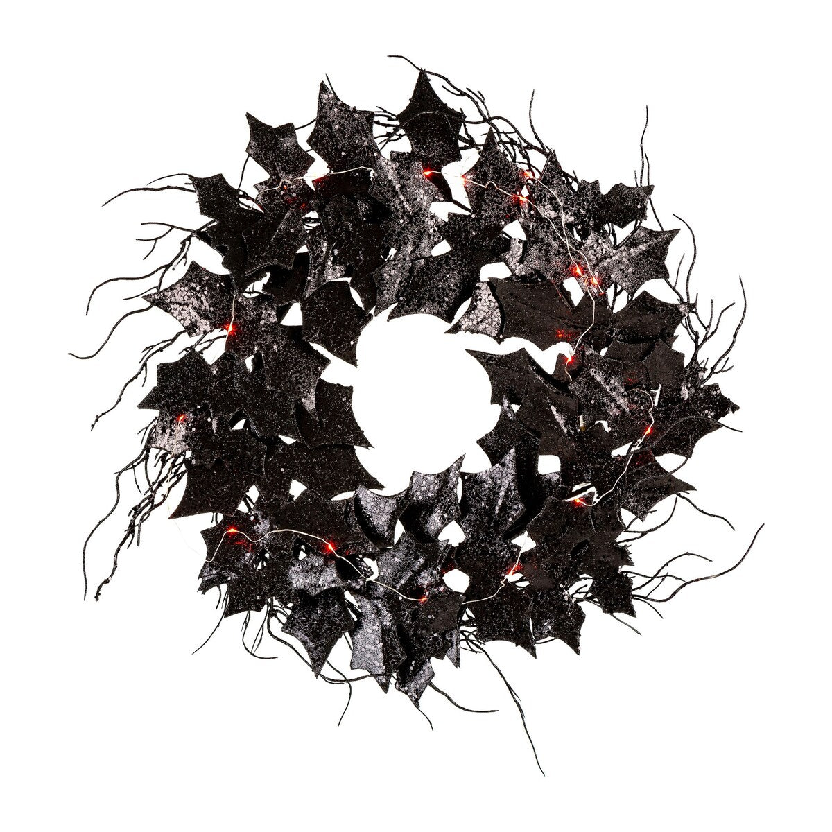 Glitzhome LED Lighted Halloween Bat Garland Wreath Wall Hanging Decor