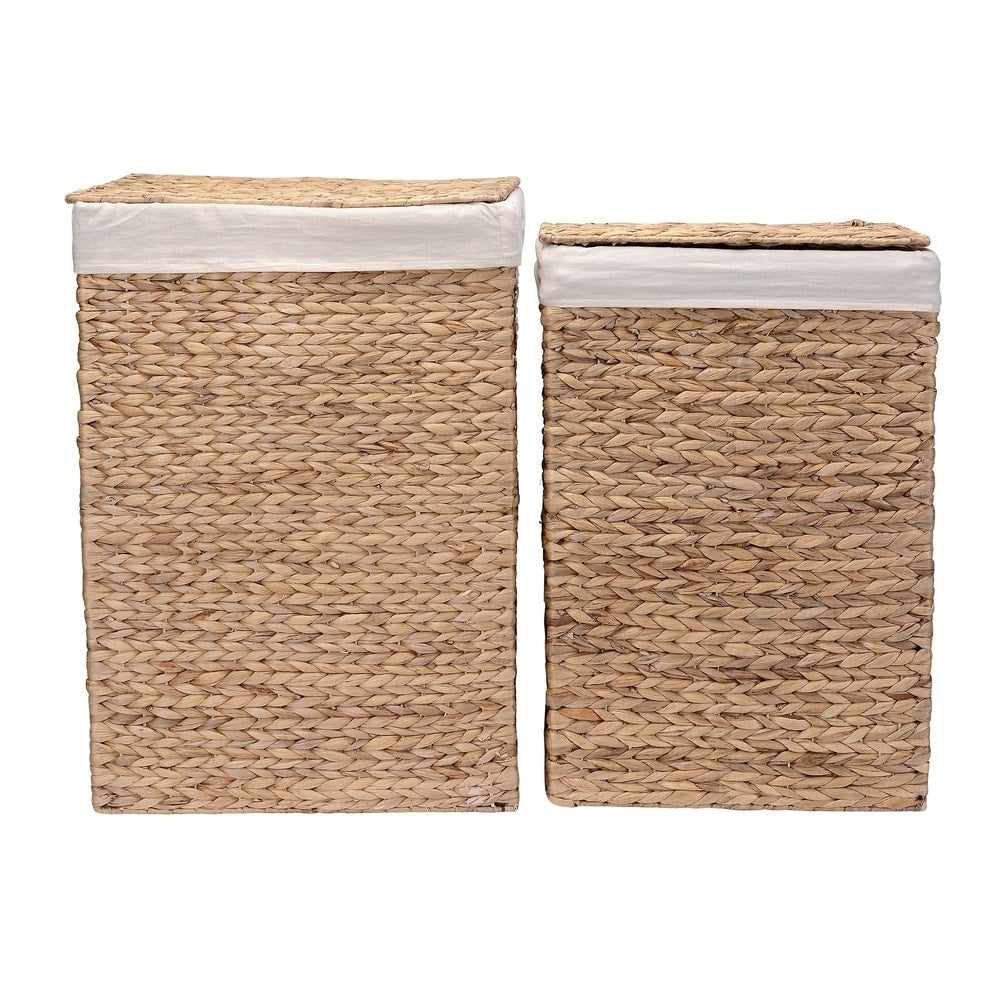 Handmade Wicker Laundry Hampers - Set of 2 Water Hyacinth Storage Baskets with Handles and Lids by Villacera