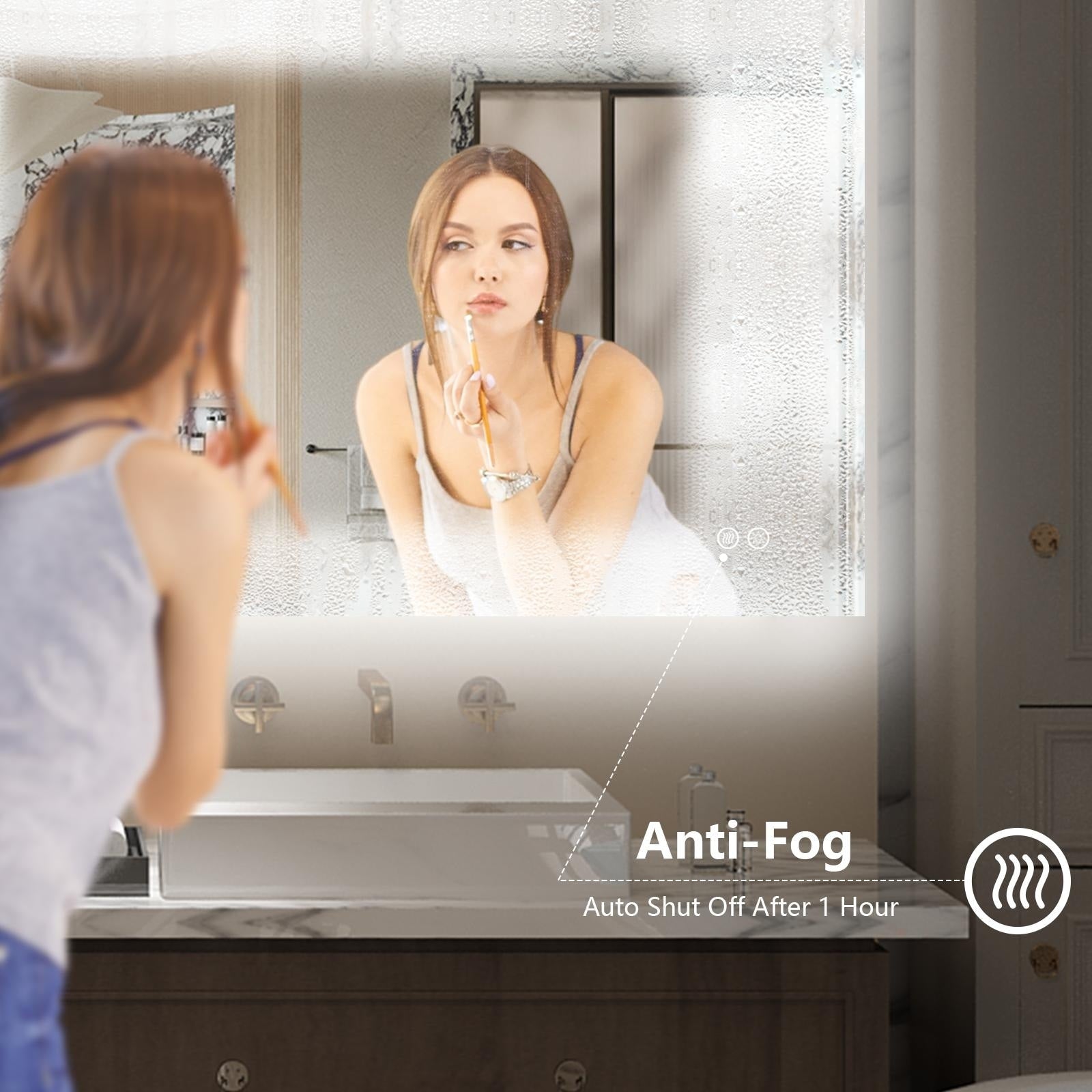 Apmir LED Lighted Anti-Fog Frameless Backlit Bathroom Vanity Mirror with in Tempered Glass