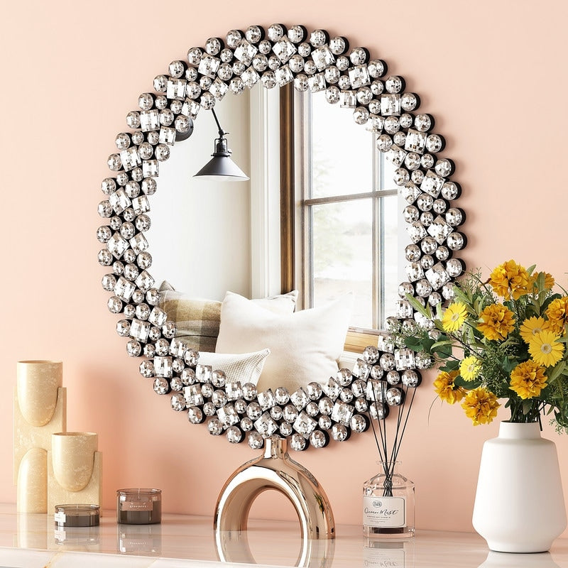 Crystal Accent Round Wall Mirror