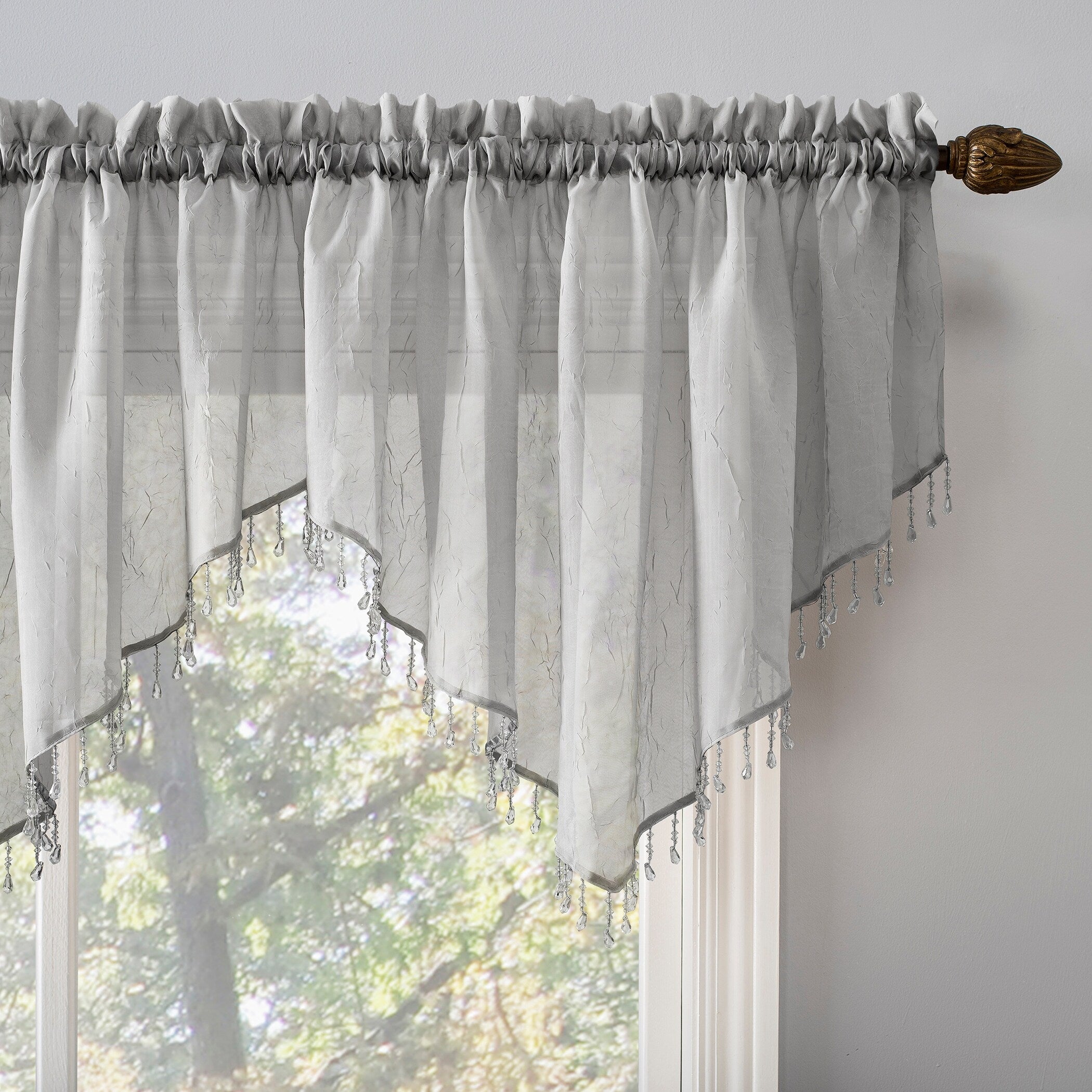 No. 918 Erica Crushed Voile Ascot Beaded Sheer Rod Pocket 1-Piece Curtain Valance