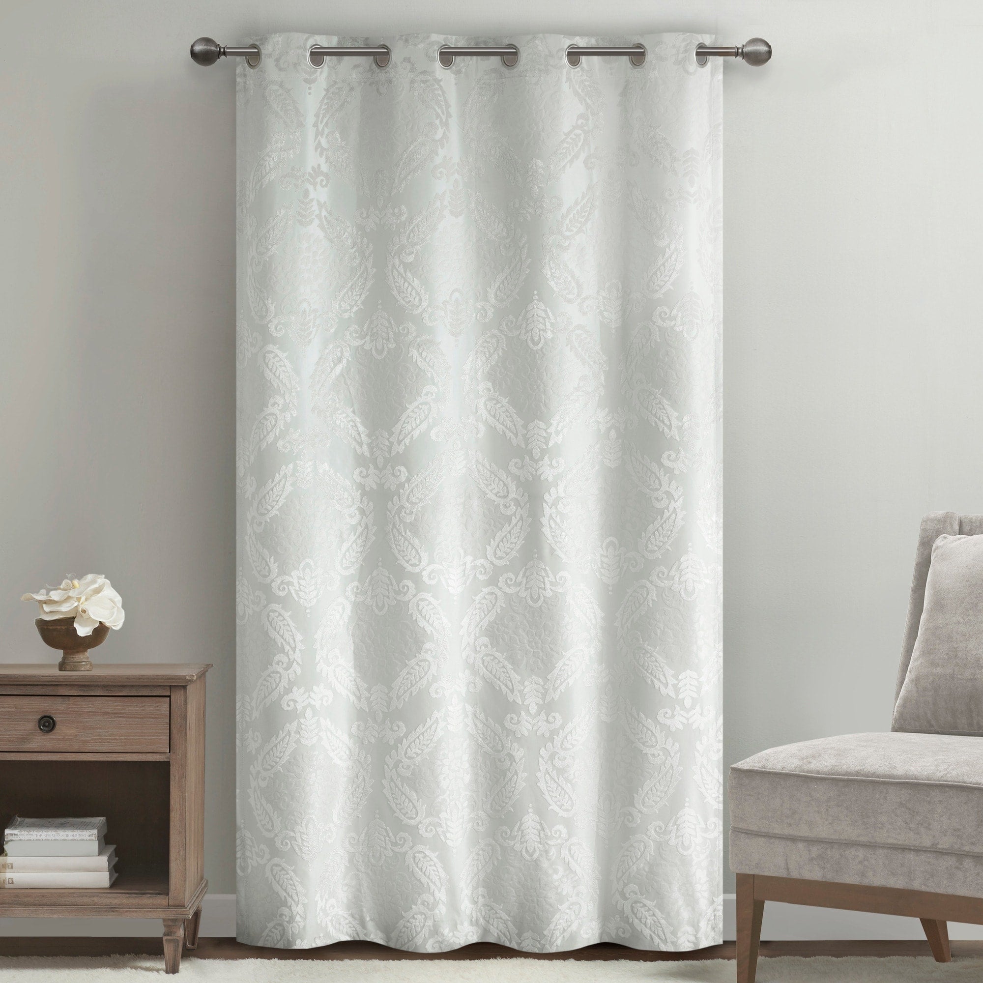 Loraine Knitted Jacquard Paisley Total Blackout Grommet Top Curtain Panel by SunSmart