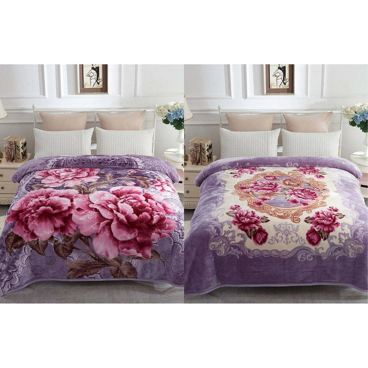 Reversible Mink Blanket Fluffy Fleece Blanket Different Pattern in Each Side